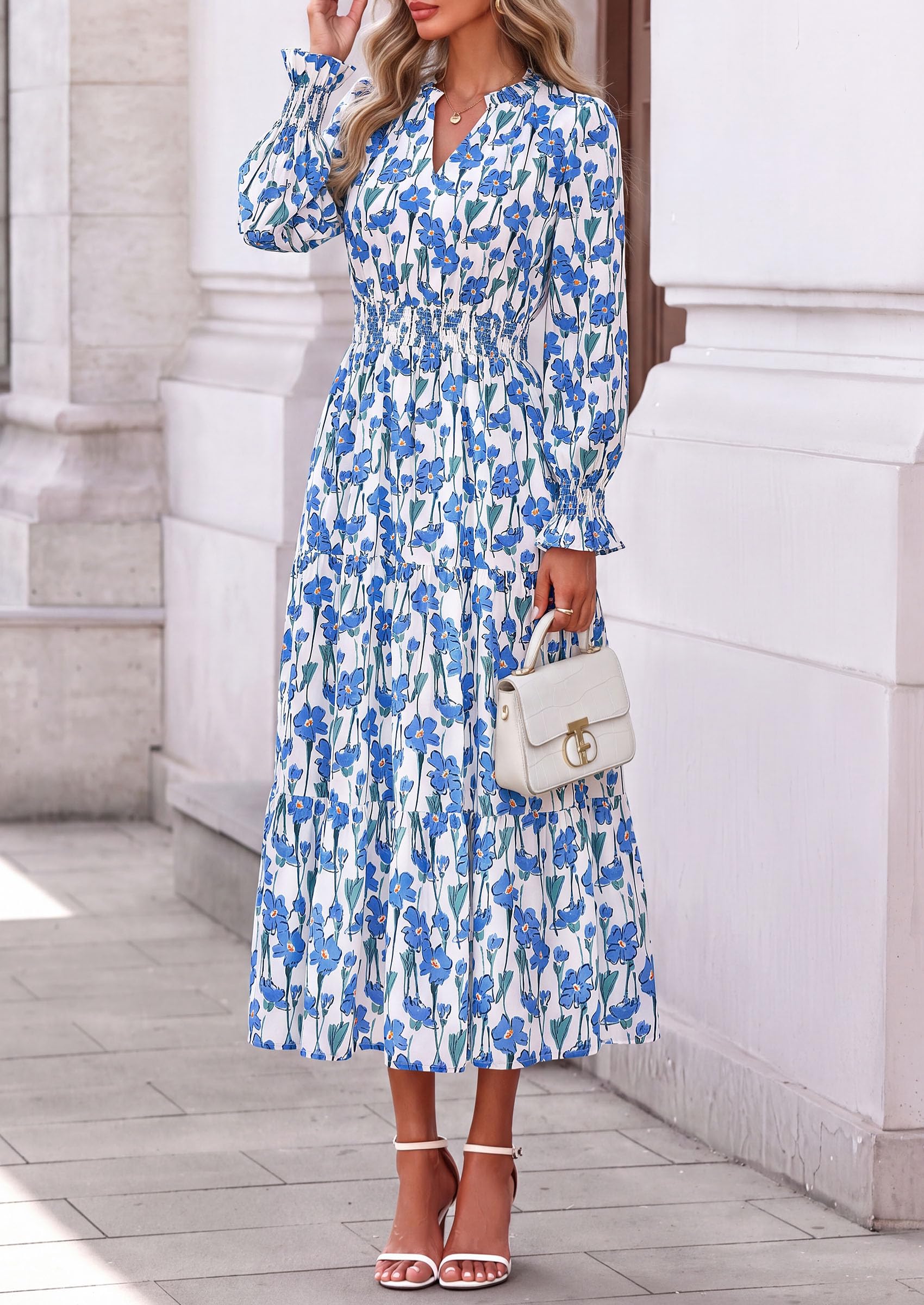Women's Floral Maxi Dress Fall A Line Wedding Guest Dresses