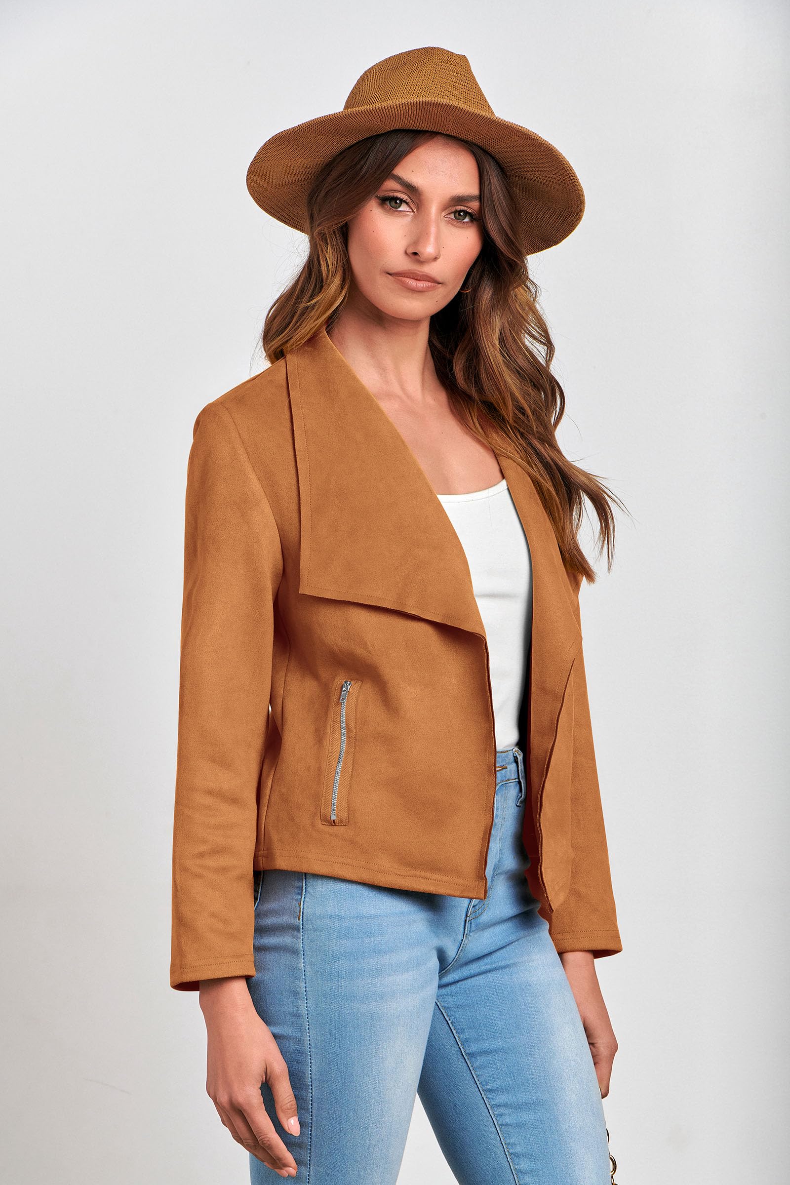 Women's Fall Fashion Faux Suede Jackets(Brown,Medium)