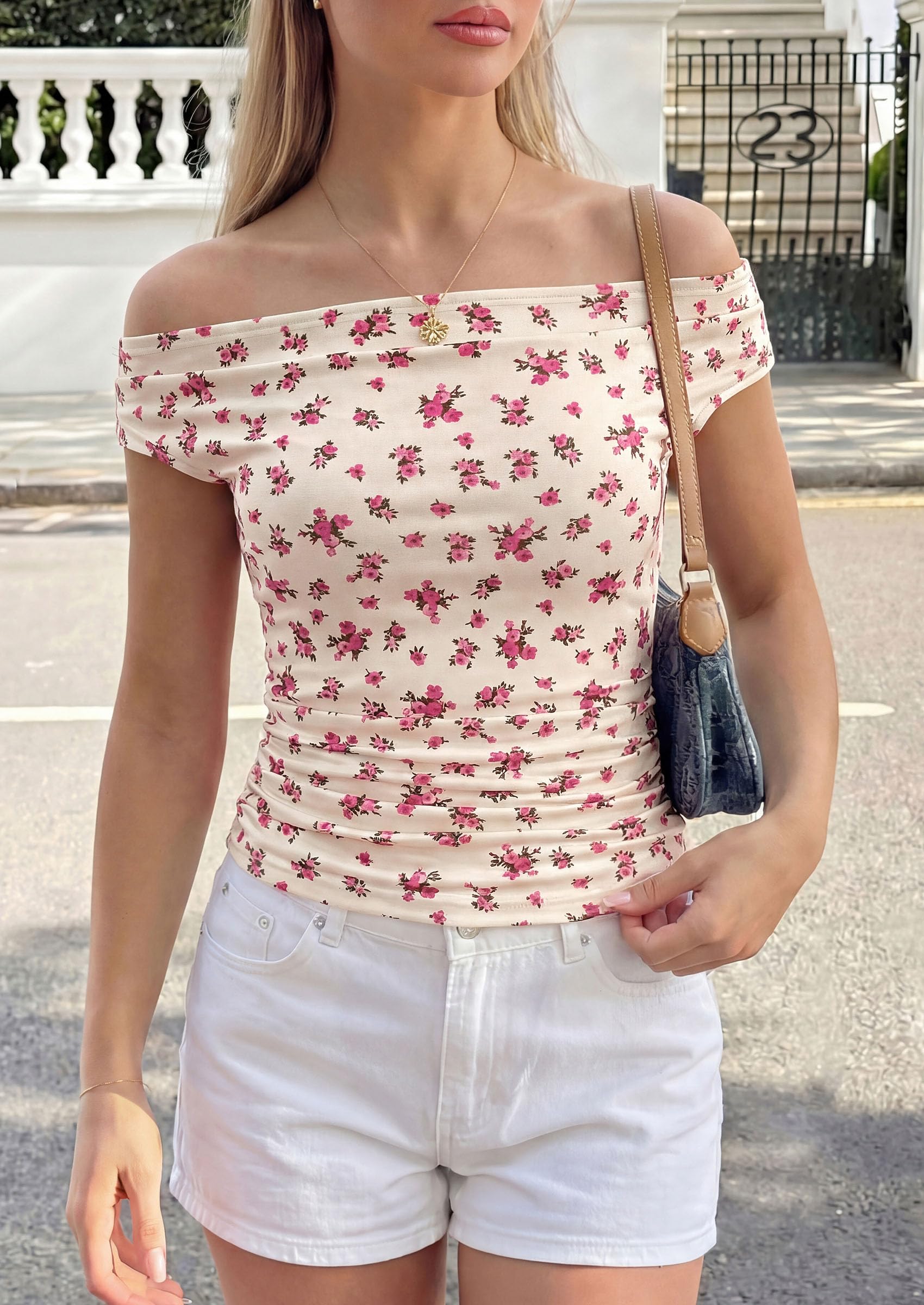 Women's Summer Off The Shoulder Tops Cute Ruched Shirts