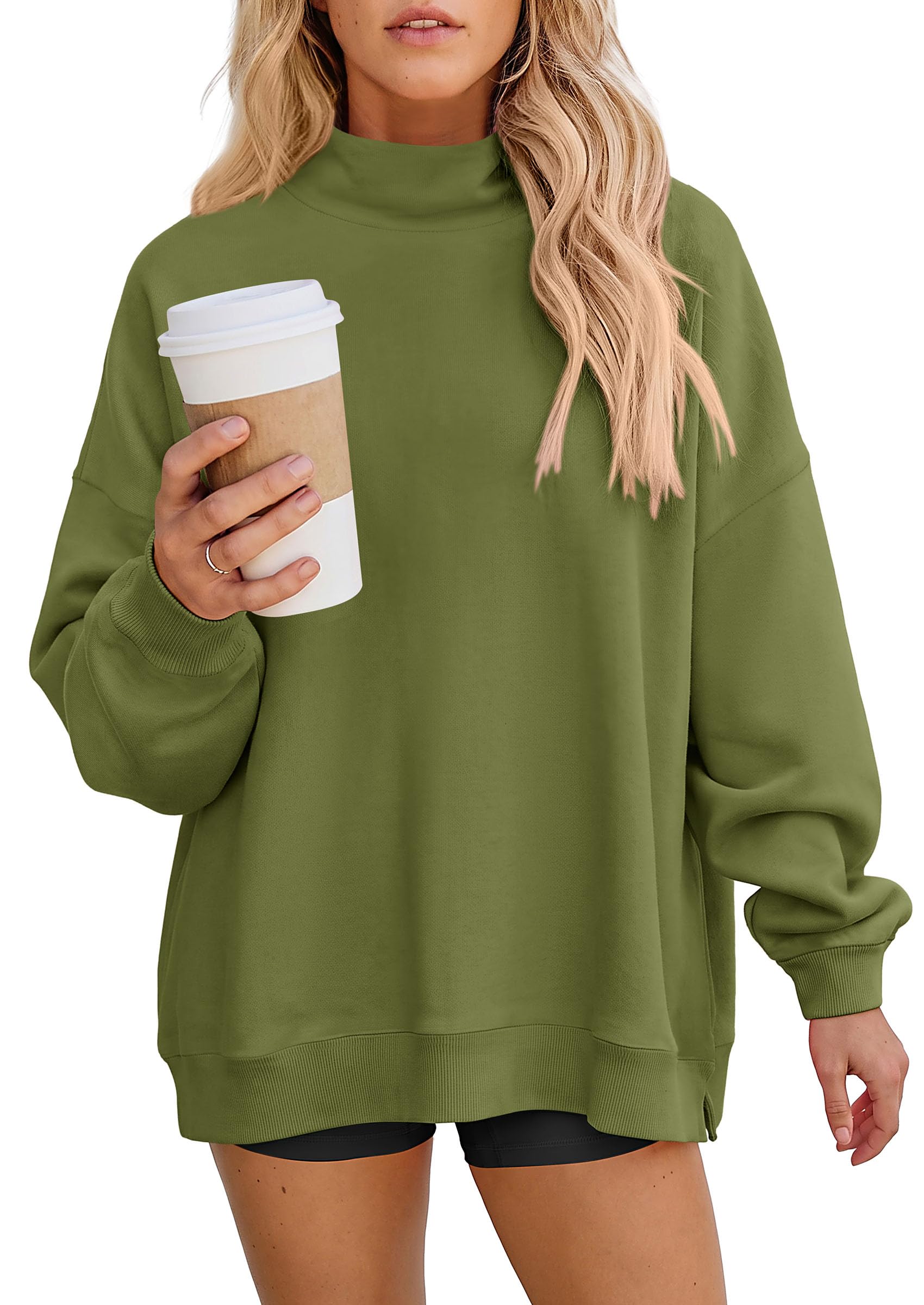 Womens Mock Neck Sweatshirt Oversized Pullover Fall Outfits