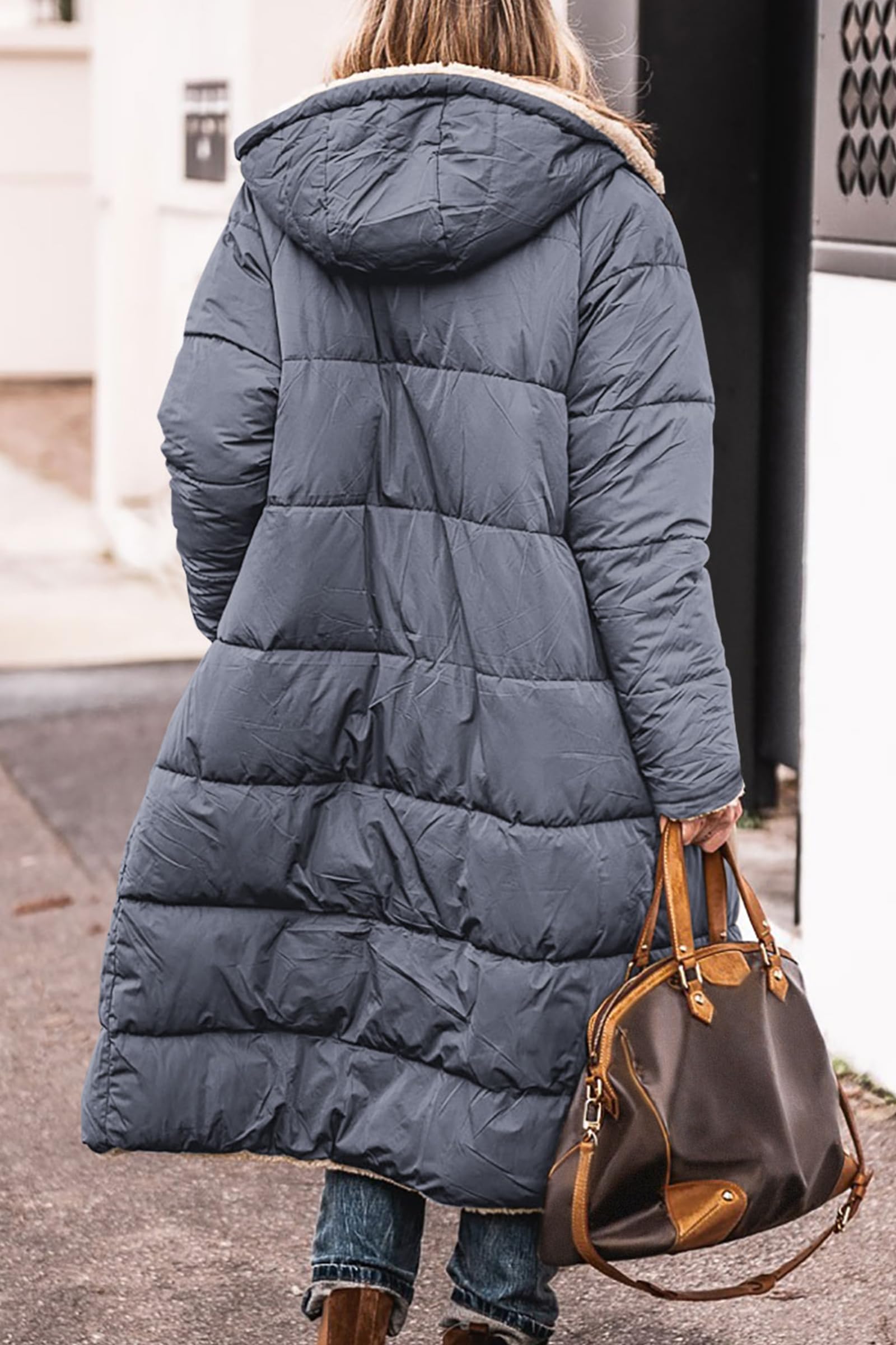 Women's Winter Fleece Warm Long Coats(Grey Blue,Small)