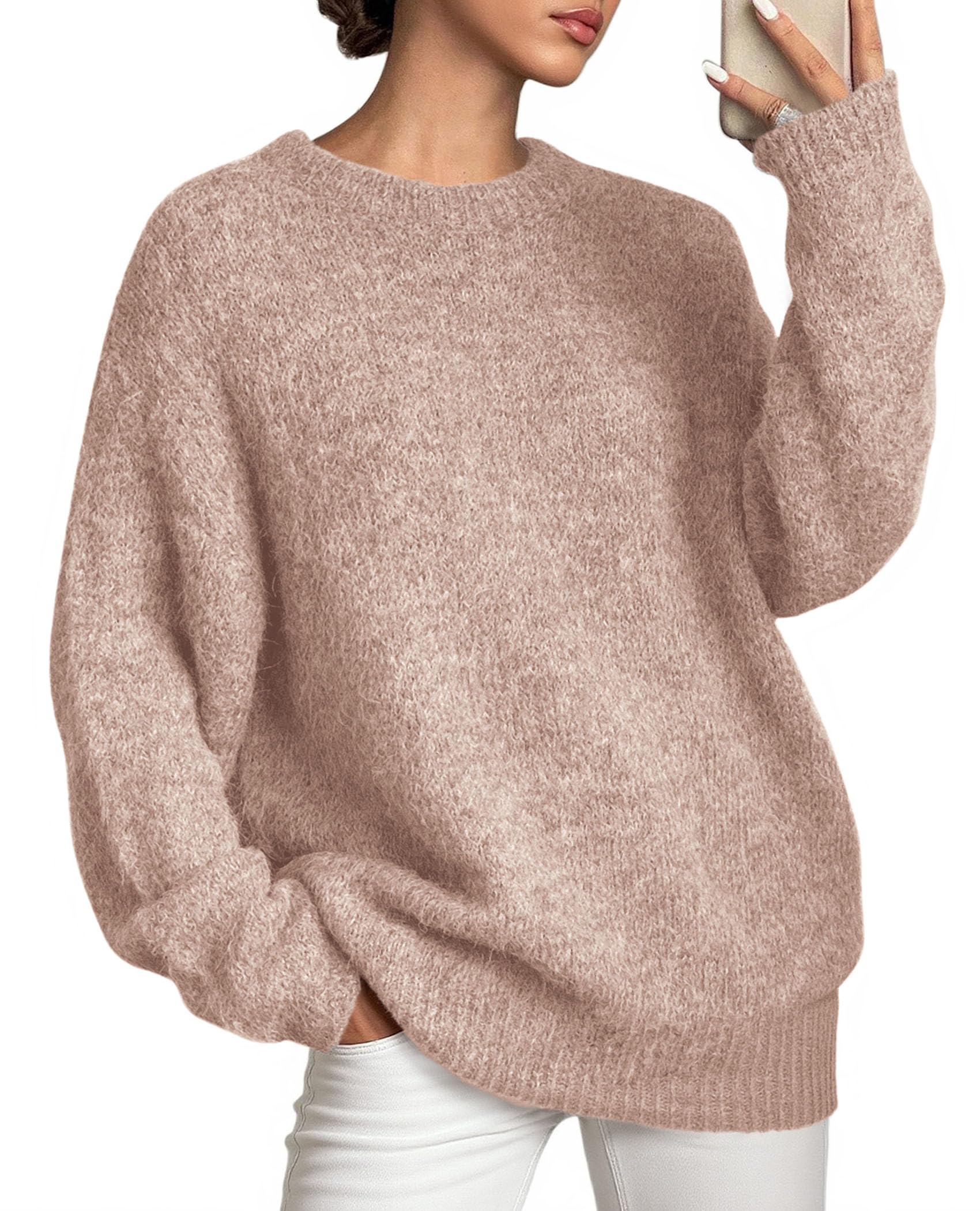 Womens Long Sleeve Oversized Pullover Sweater,Dusty Pink,S