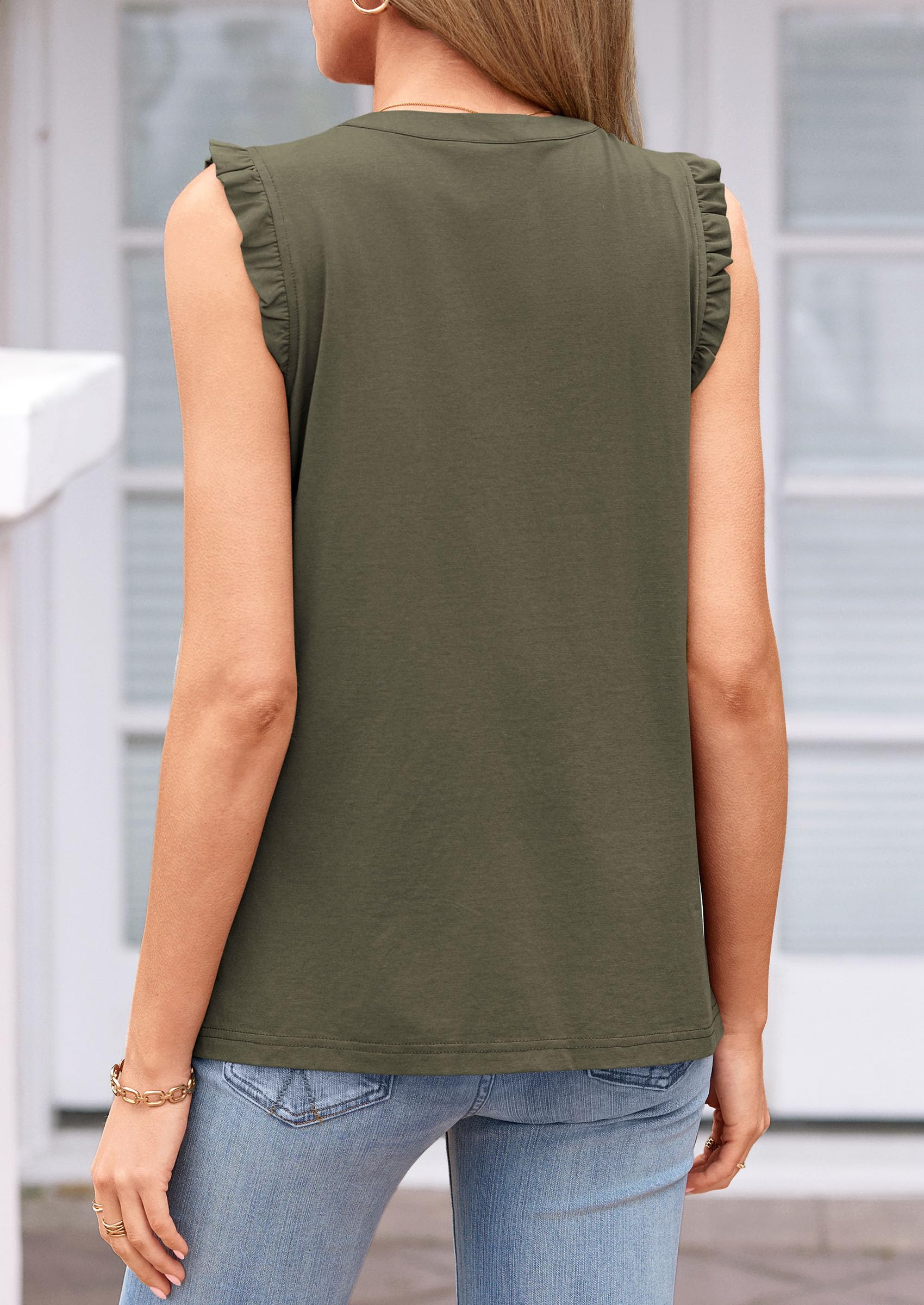 Women's V Neck Sleeveless Blouses Summer Tops,Army Green,S