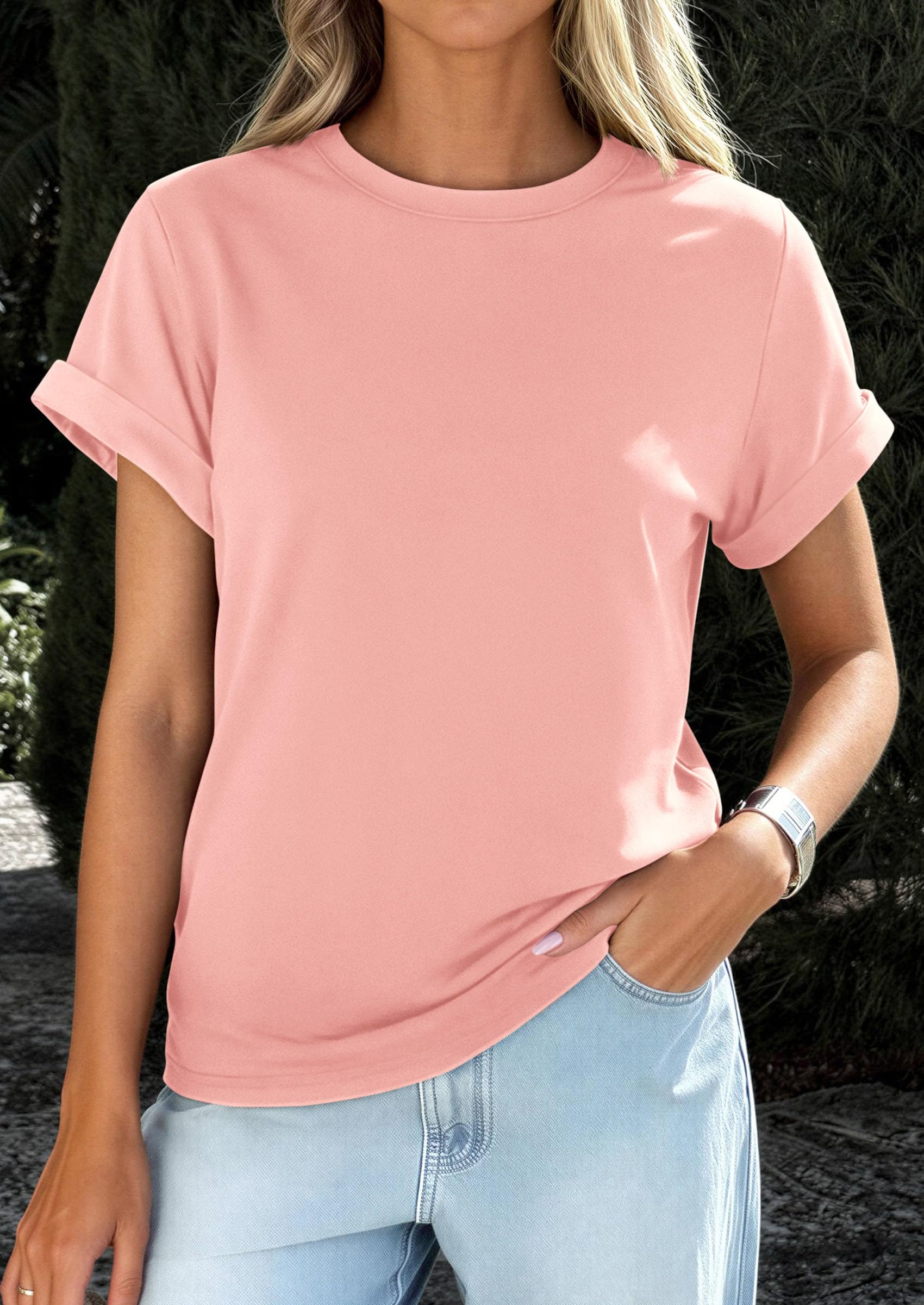 Womens Summer Tops Short Sleeve Shirts,Pink,S