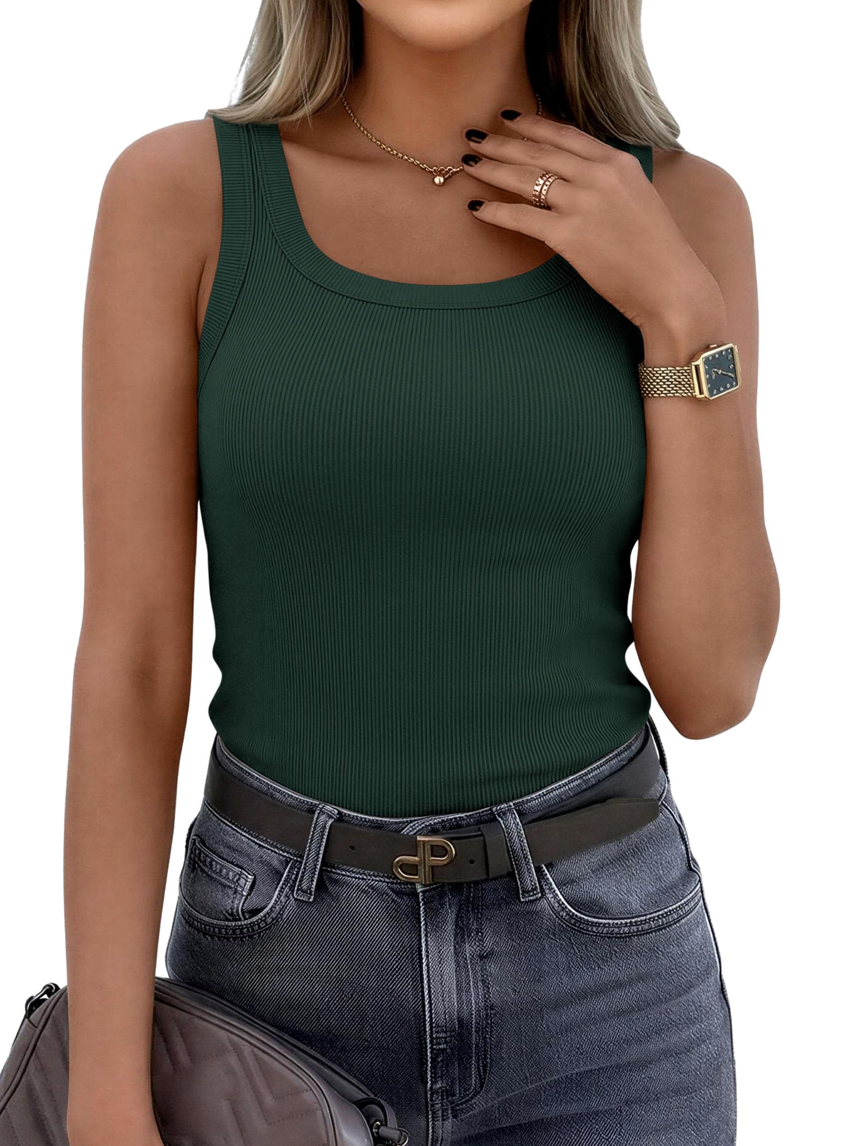 Tank Tops for Women Summer Sleeveless Tops,Dark Green,XS