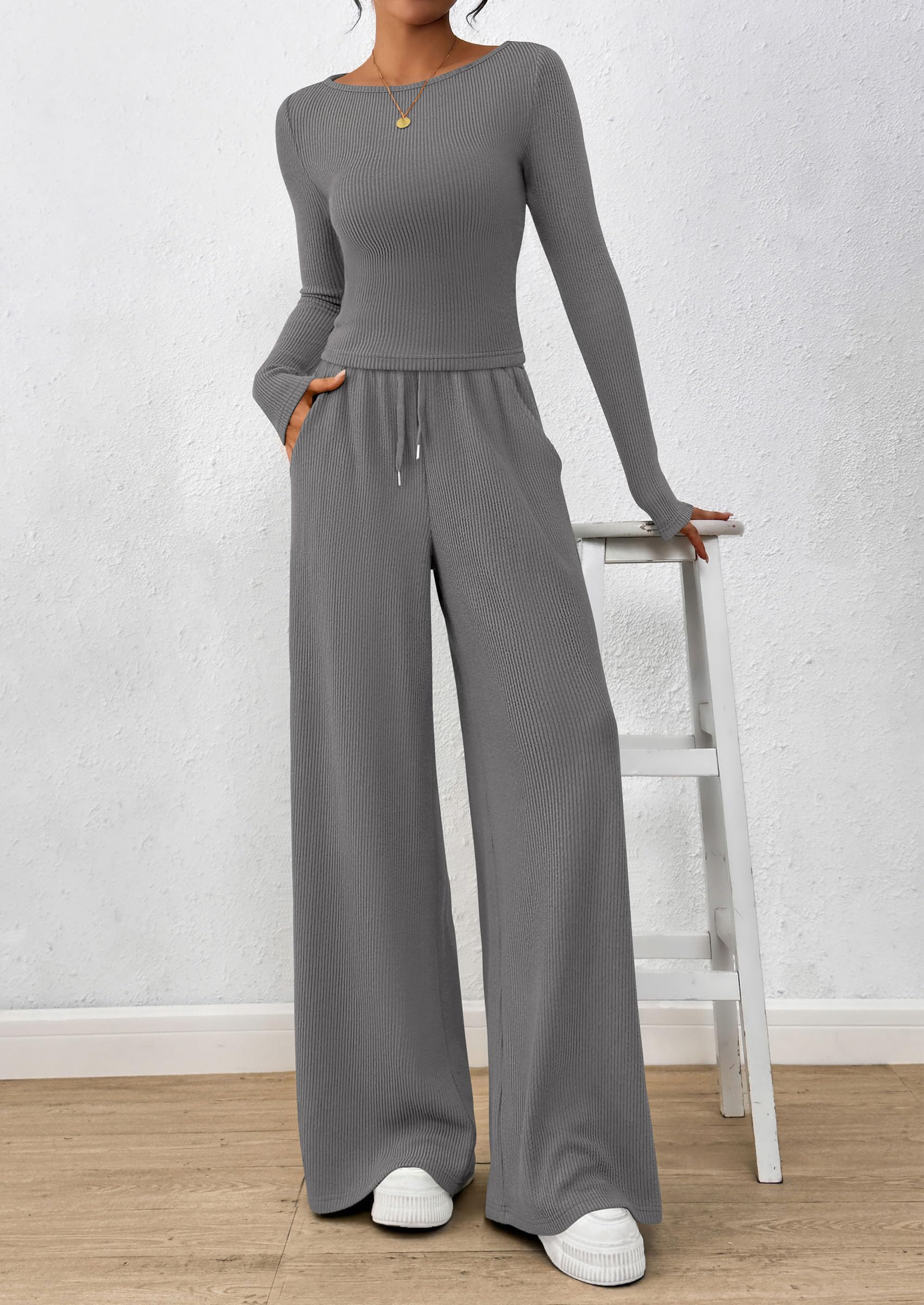 Matching Sets Women Clothing 2 Piece Lounge Set,Grey,S