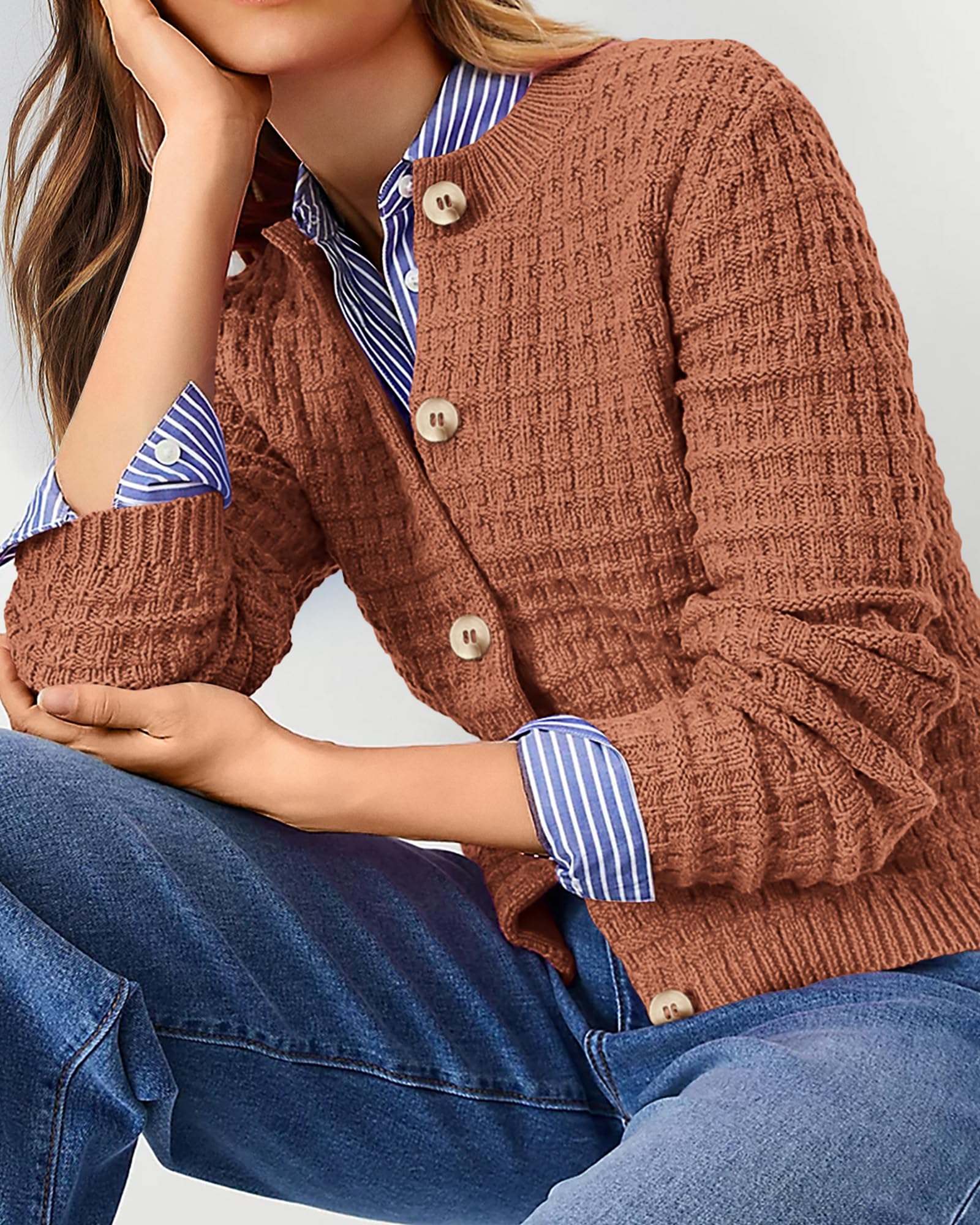 Women's Fall Lightweight Cardigan Sweaters Brown