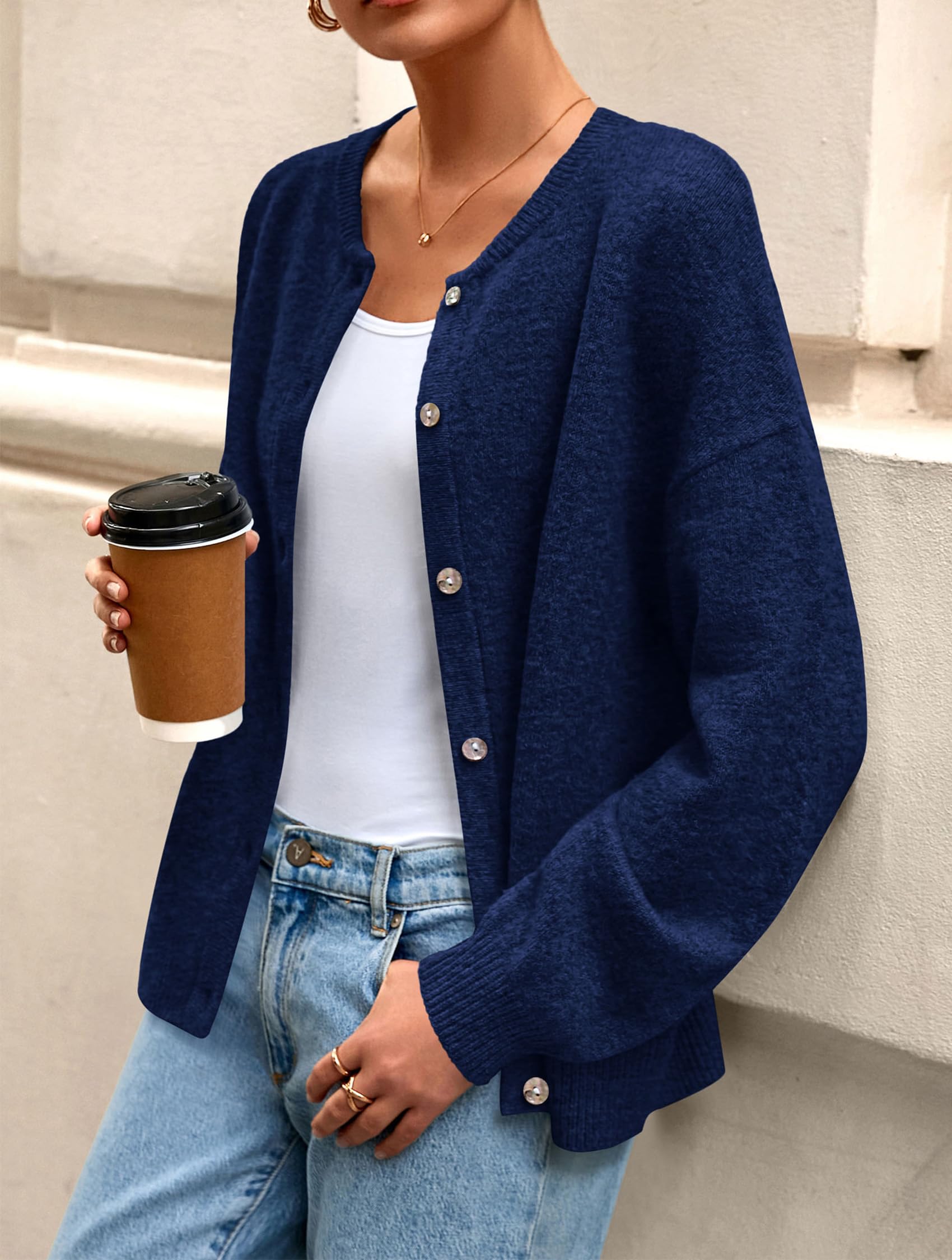 Womens Long Sleeve Cardigan Sweaters Button Down Knit Tops