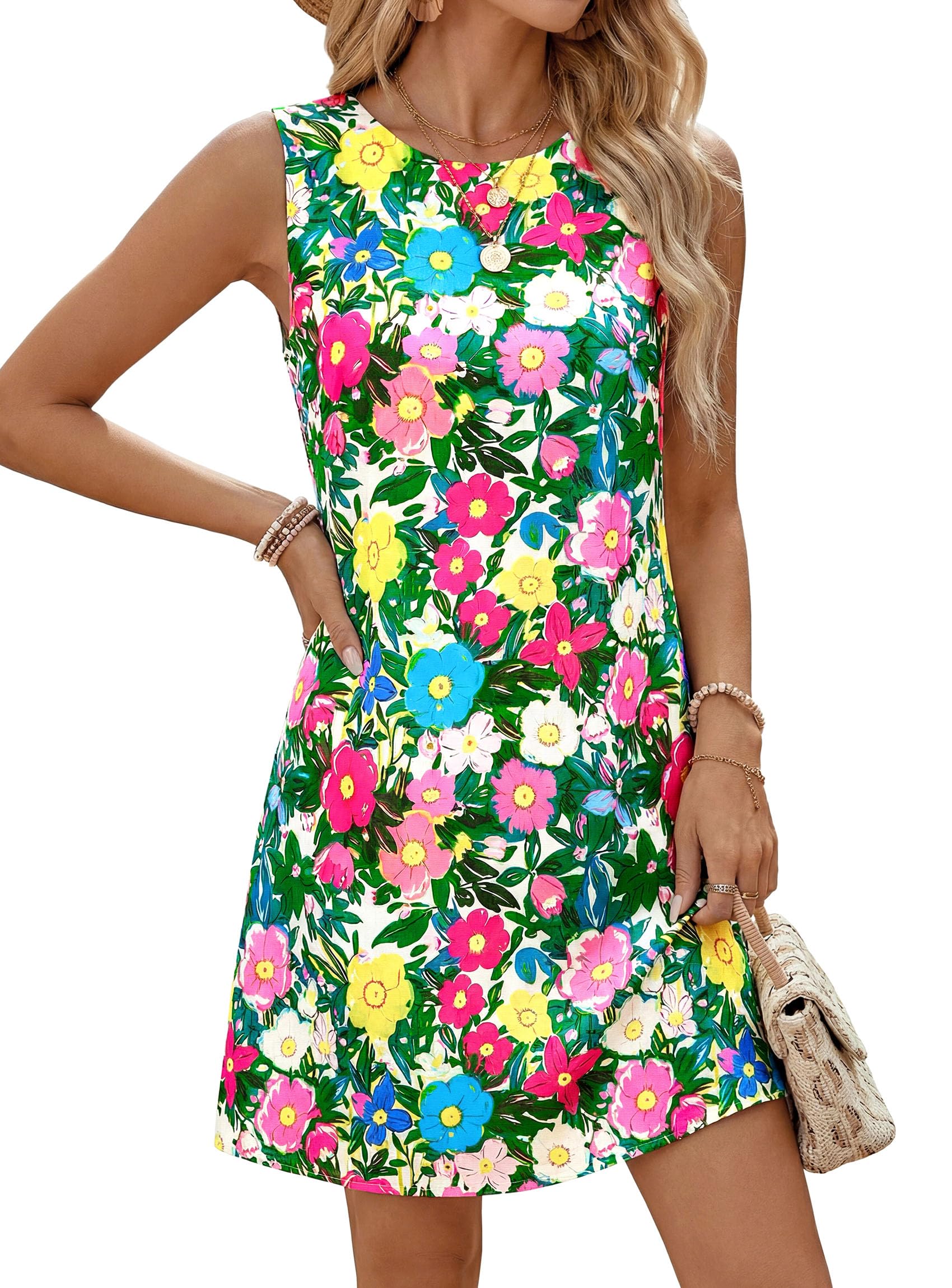 Women's Summer Floral Sundresses Sleeveless Mini Dress