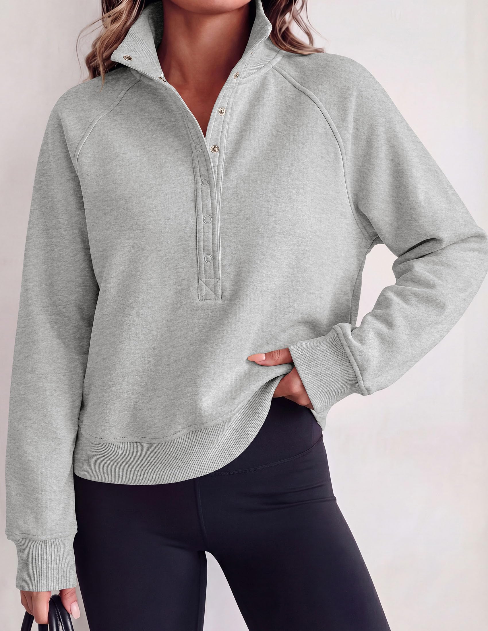 Women's Fall Oversized Sweatshirts Mock Neck Henley Pullover