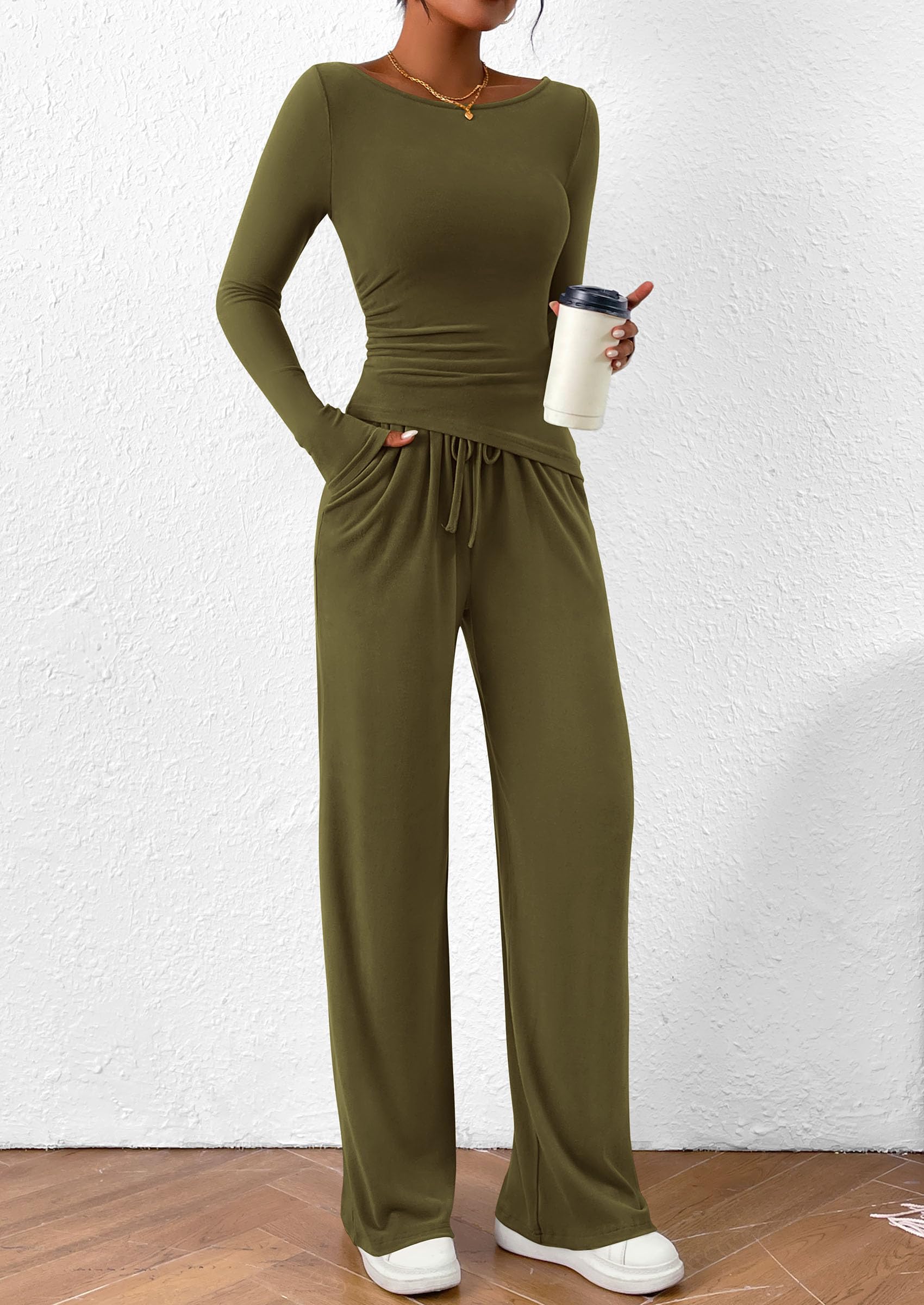 Women's 2 Piece Lounge Sets Airport Outfits(Army Green,XS)