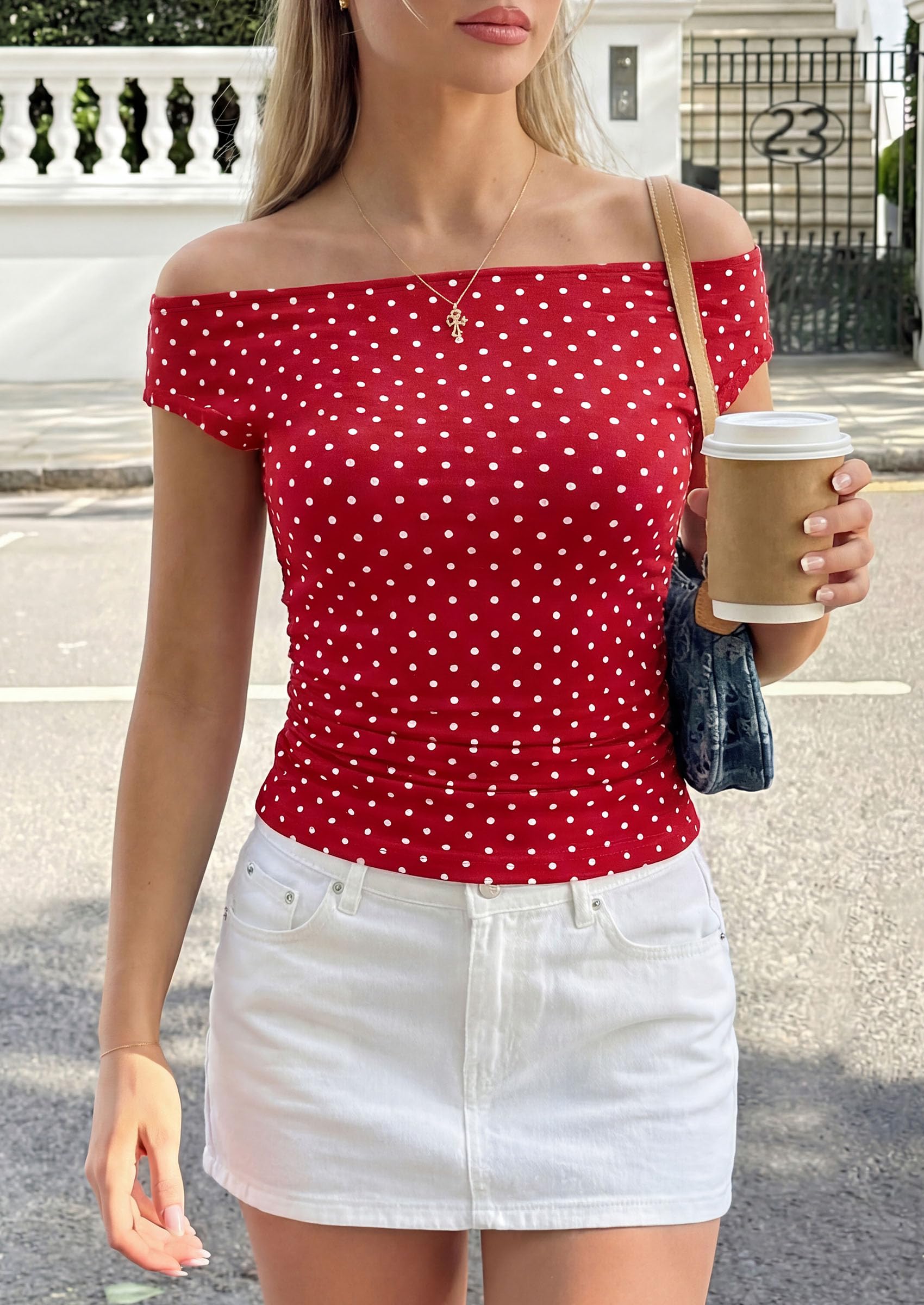 Women's Summer Off The Shoulder Tops Cute Ruched Shirts