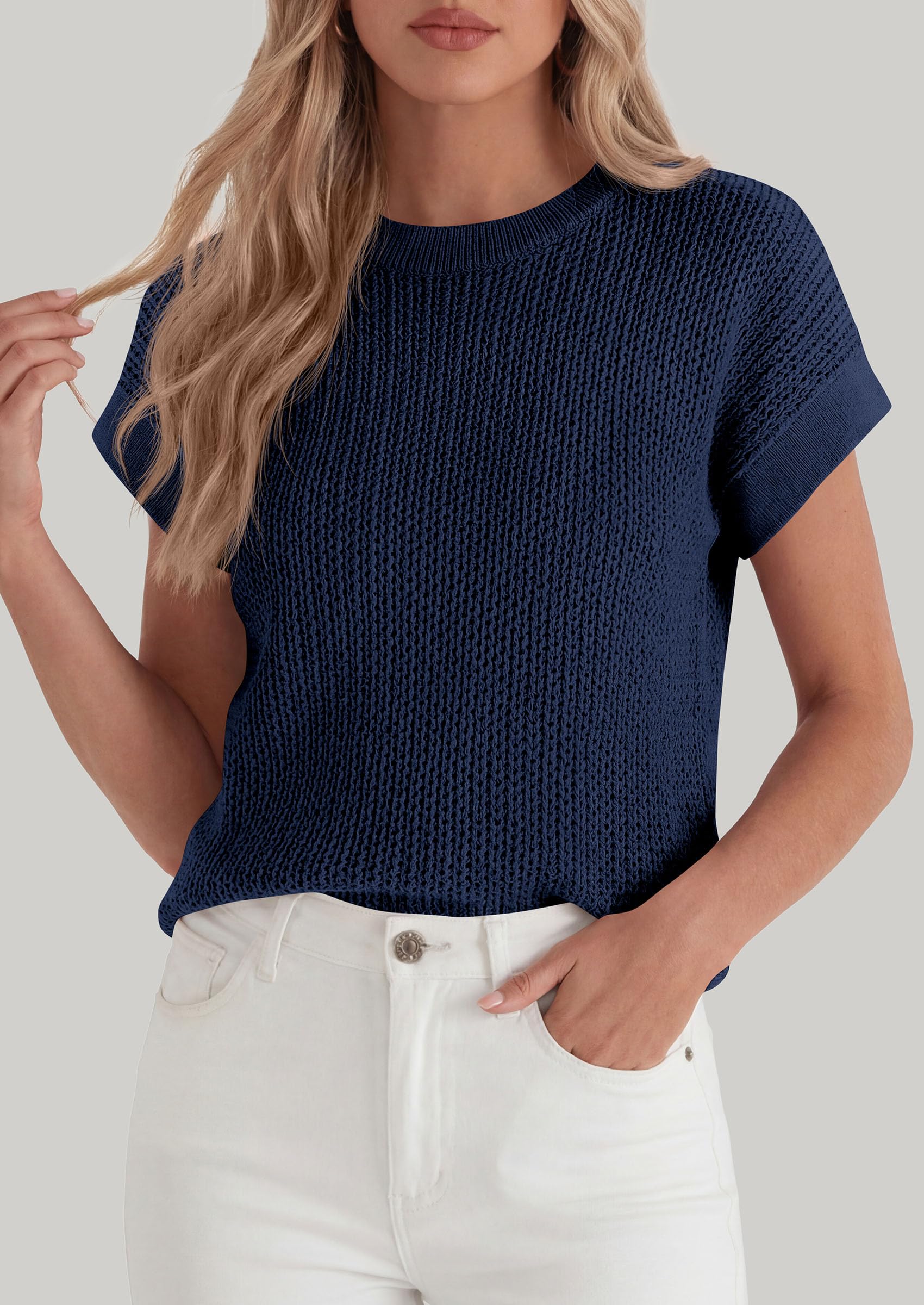 Women's Summer Sweater Vest Crochet Tops (Navy Blue,S)