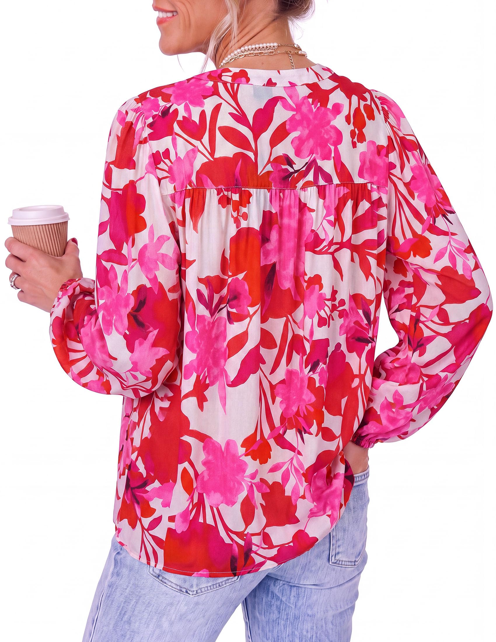 Women's Boho Tops Fall Long Sleeve Button Down Floral Blouses