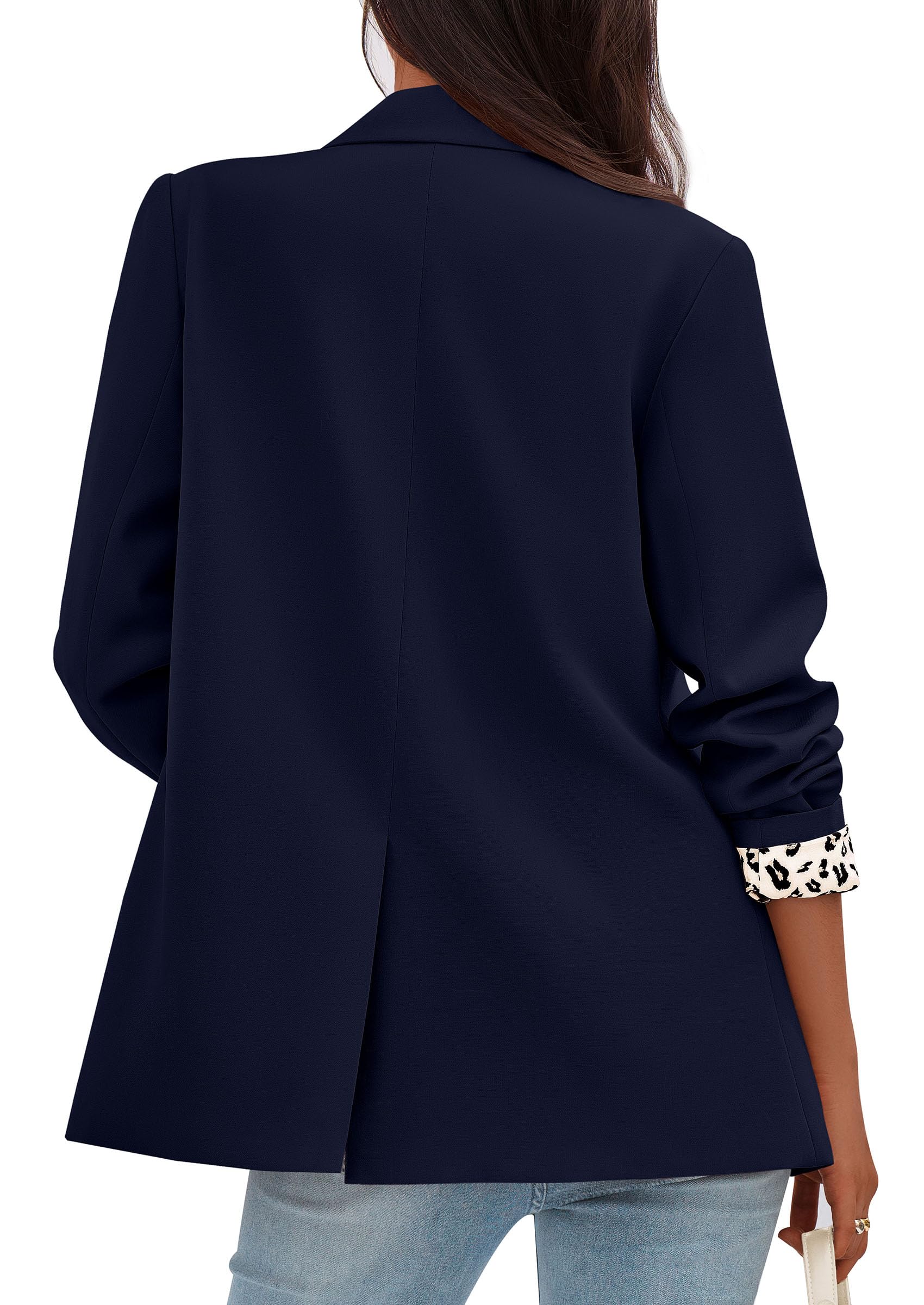 Womens Open Front Leopard Blazers Suit Jackets,Dark Blue,S