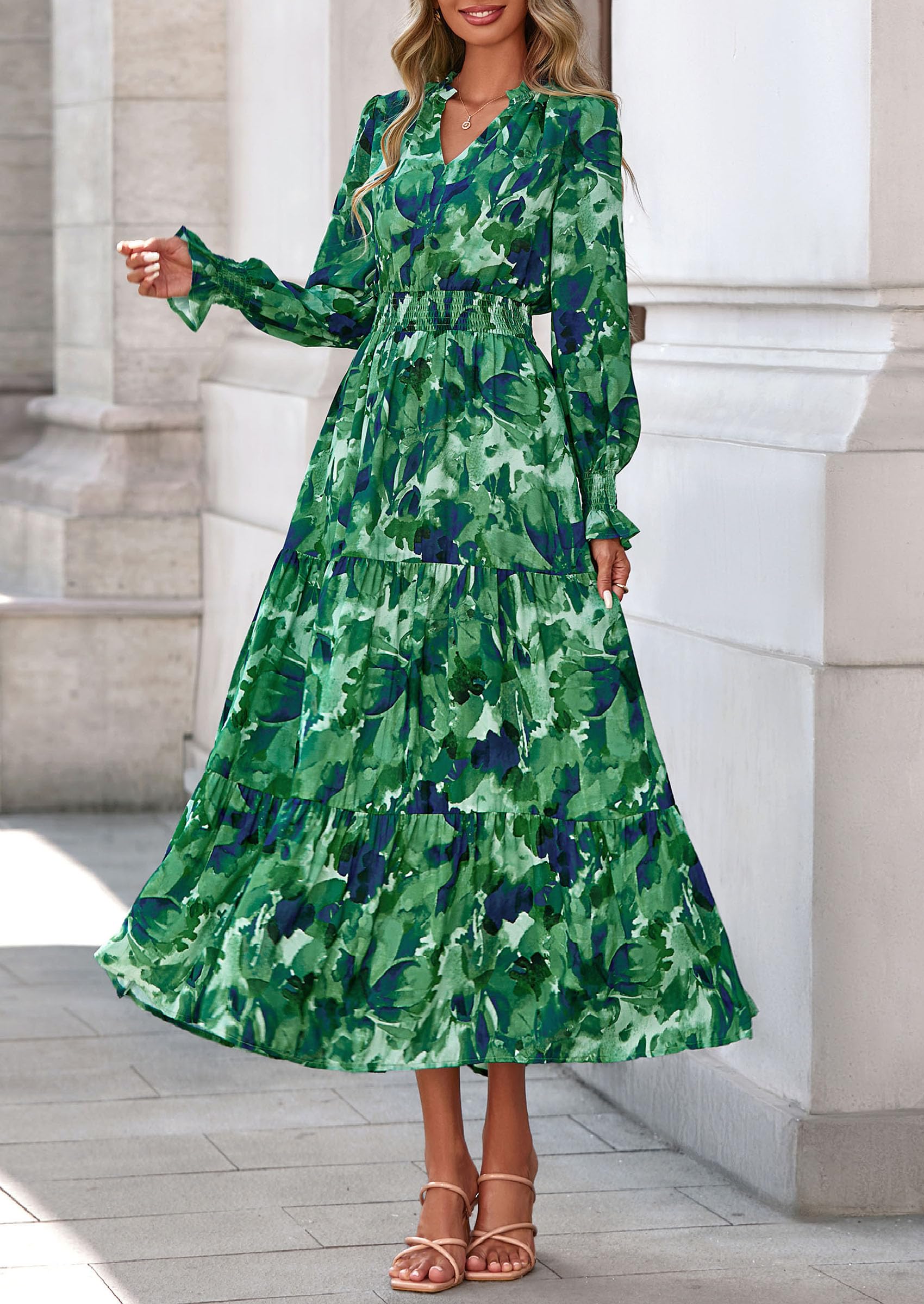 Women's Floral Maxi Dress Fall A Line Wedding Guest Dresses