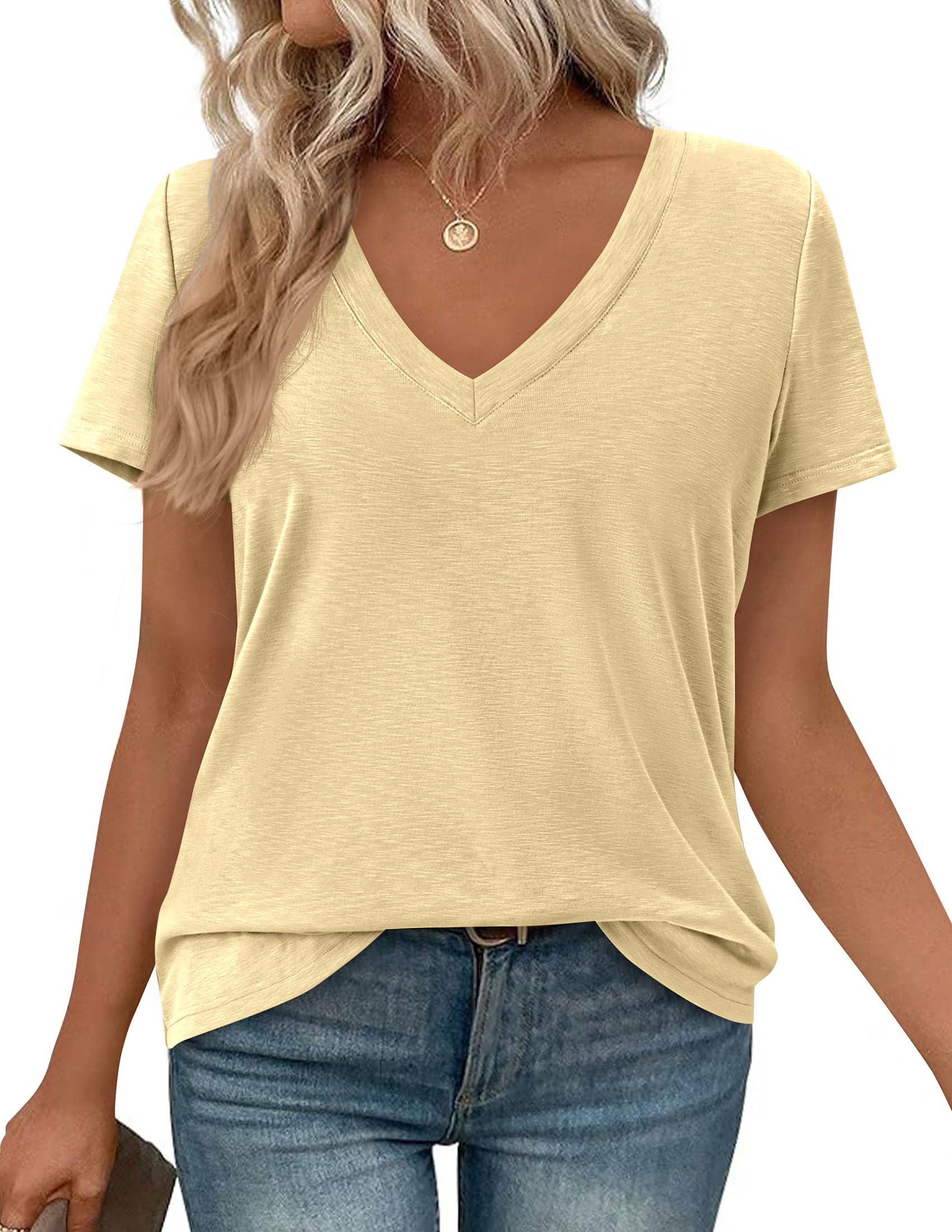 Womens Tops Short Sleeve Oversized Tshirts, Yellow,S