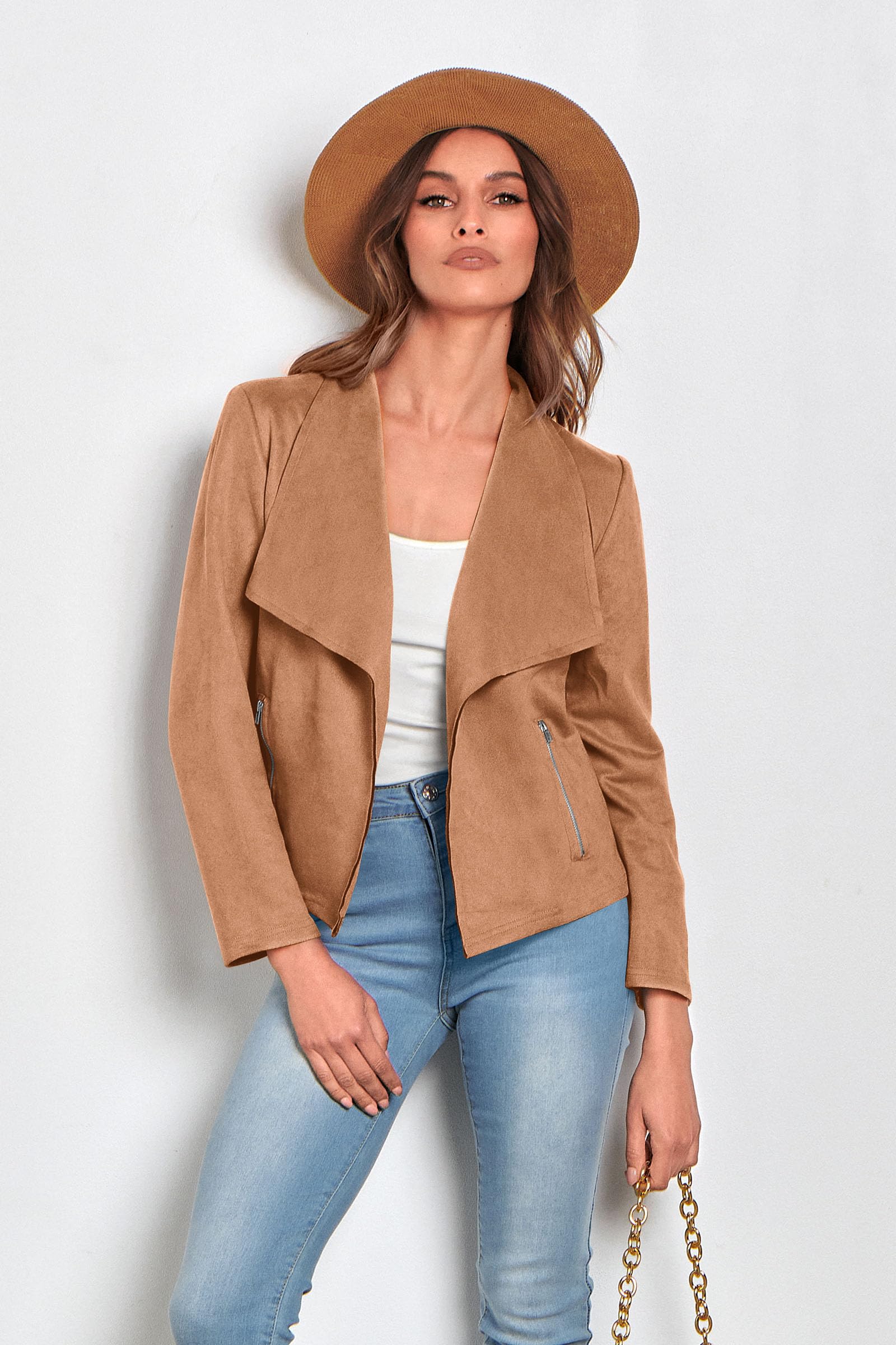 Women's Fall Fashion Faux Suede Jackets(Camel,Small)