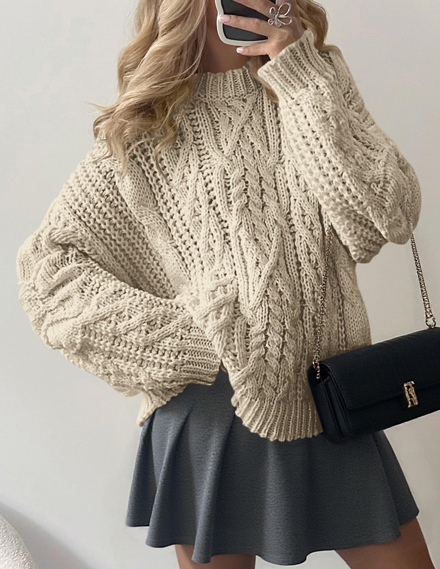 Womens Oversized Fall Sweaters Chunky Cable Knit Pullover Tops