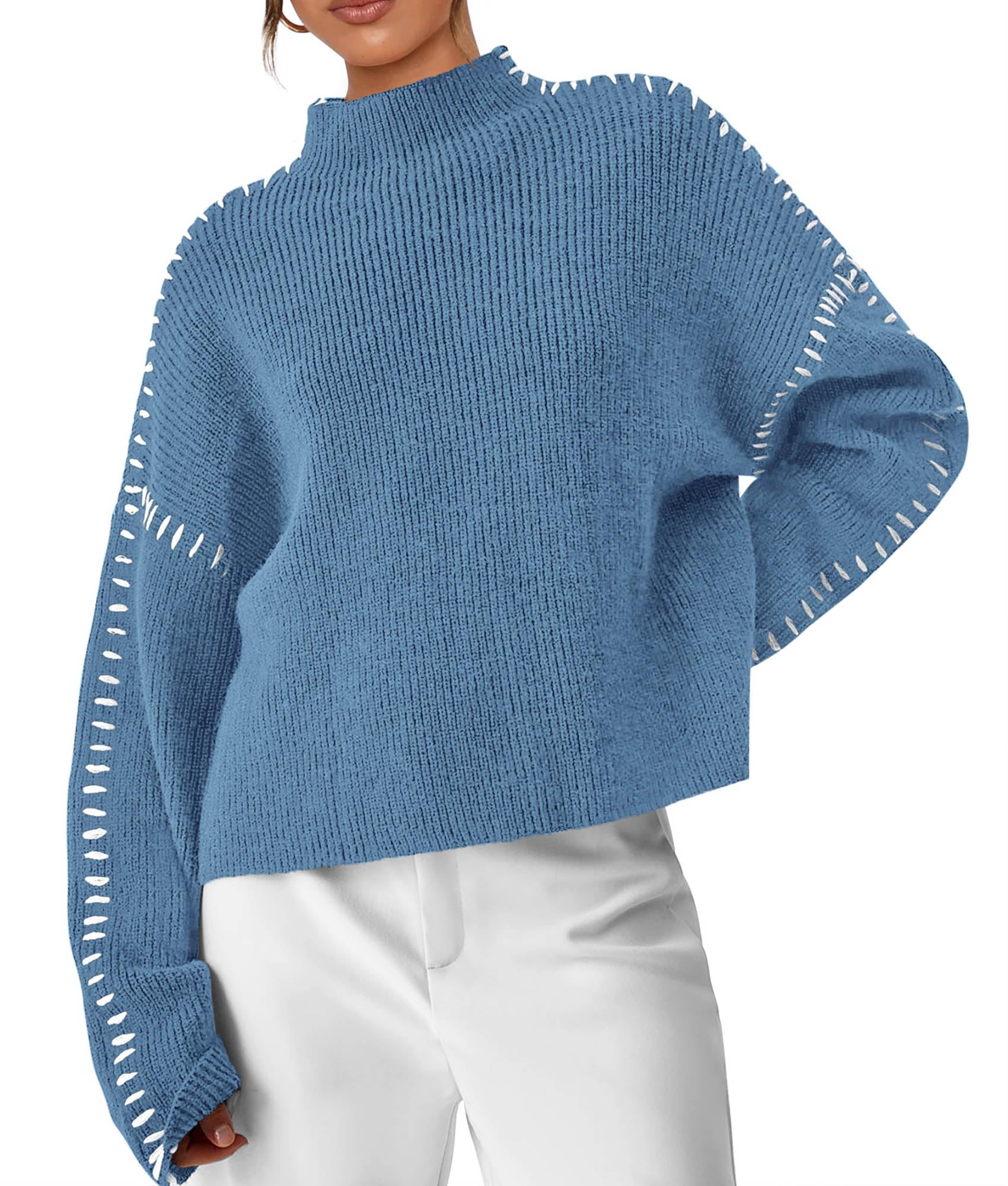 Womens Chunky Knit Oversized Pullover Sweaters,Blue,S