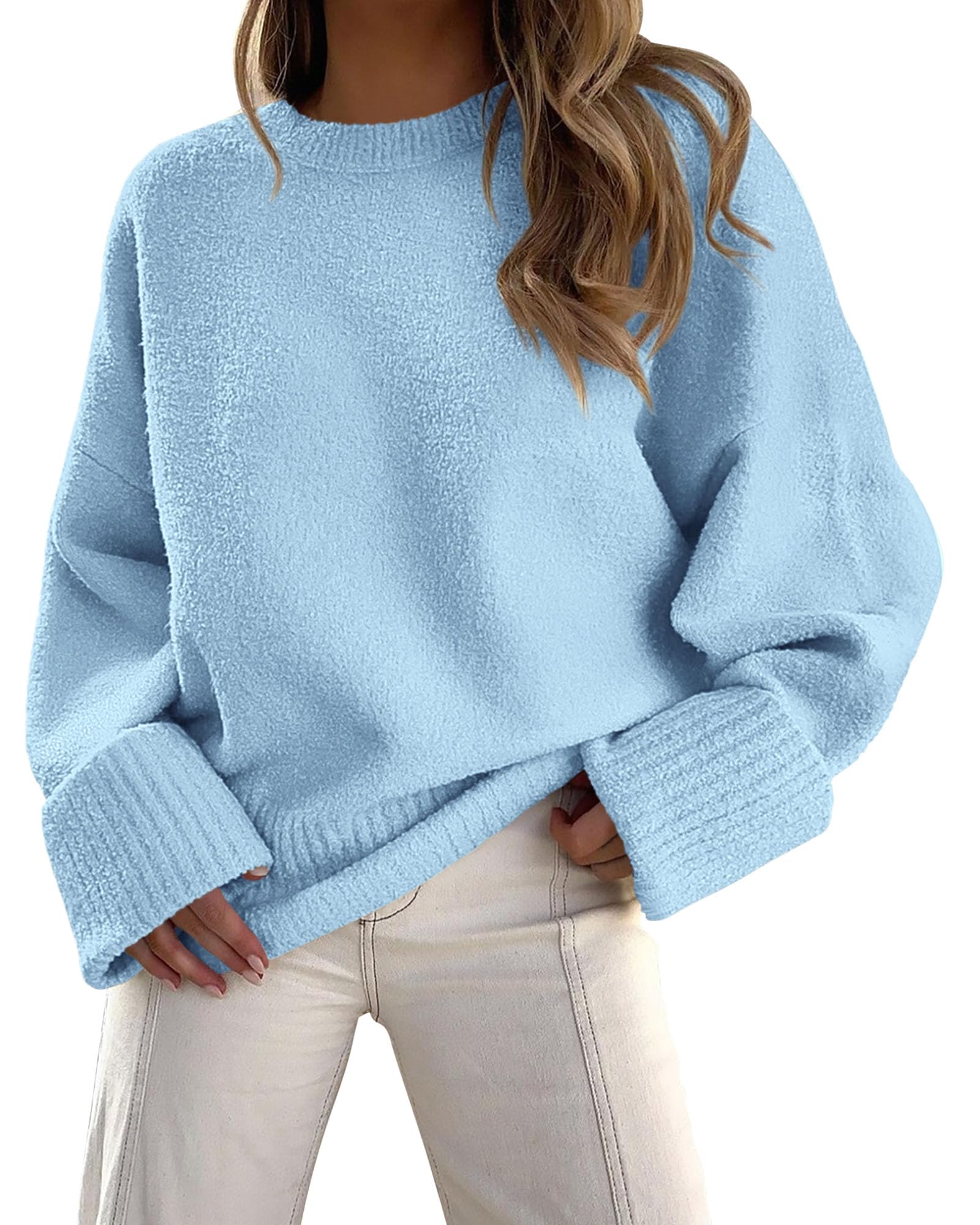 Women's Fall Fashion Cozy Oversized Sweaters(Light Blue,XS)