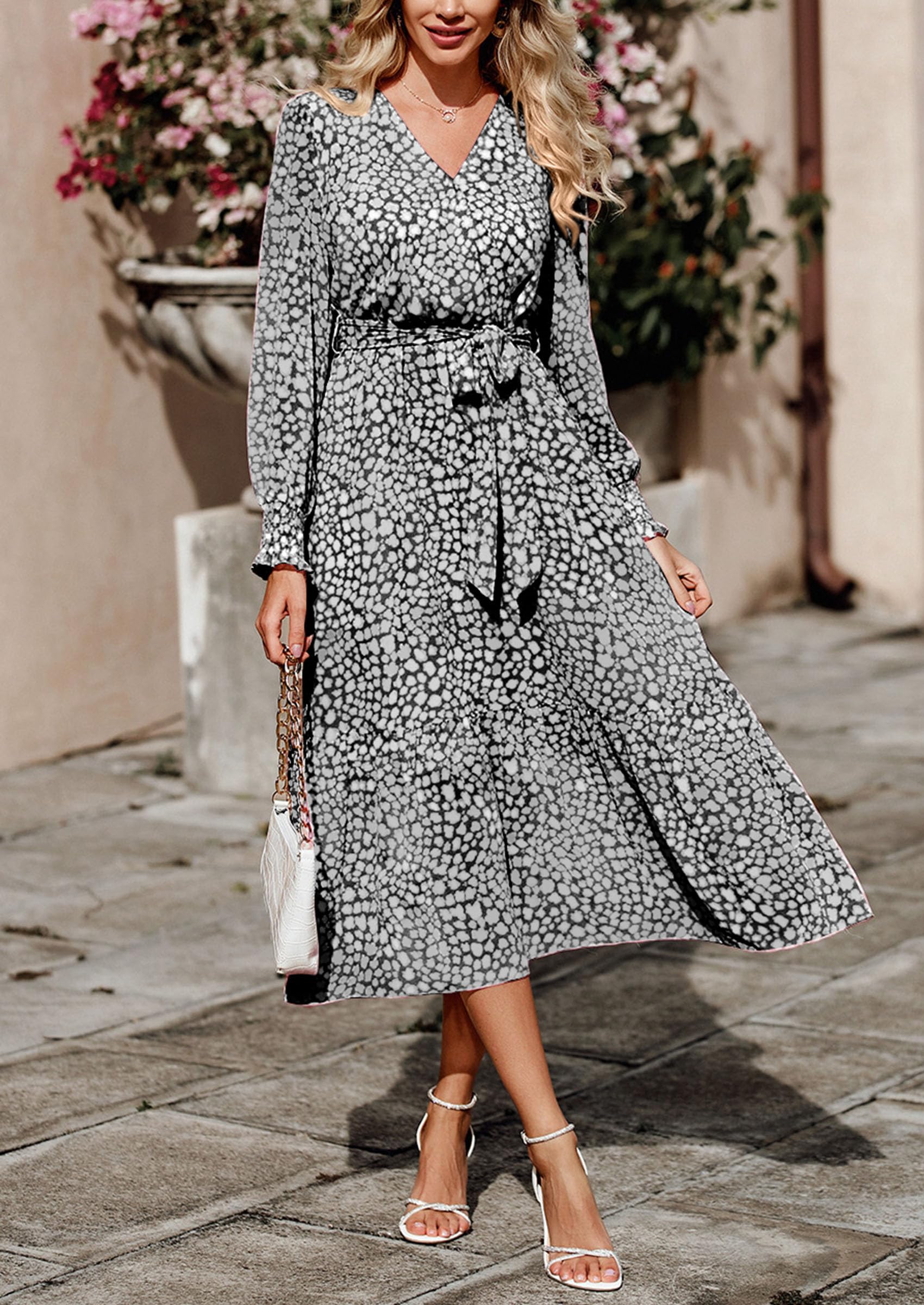 Womens Long Sleeve Boho Maxi Fall Floral Wedding Guest Dresses