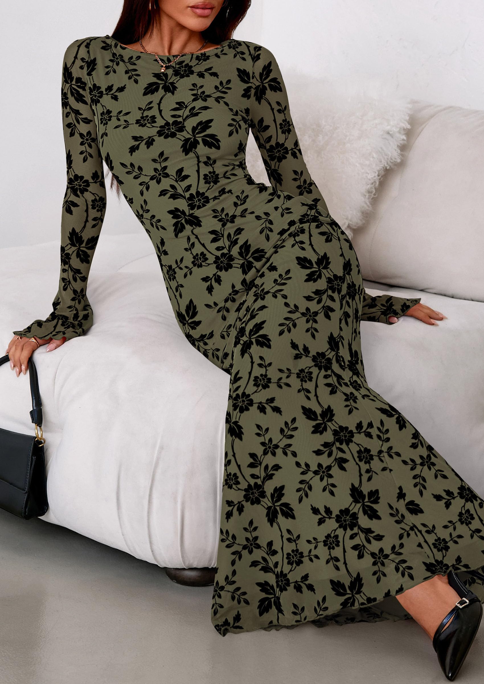 Women's Floral Bodycon Maxi Dress Wedding Guest Dresses
