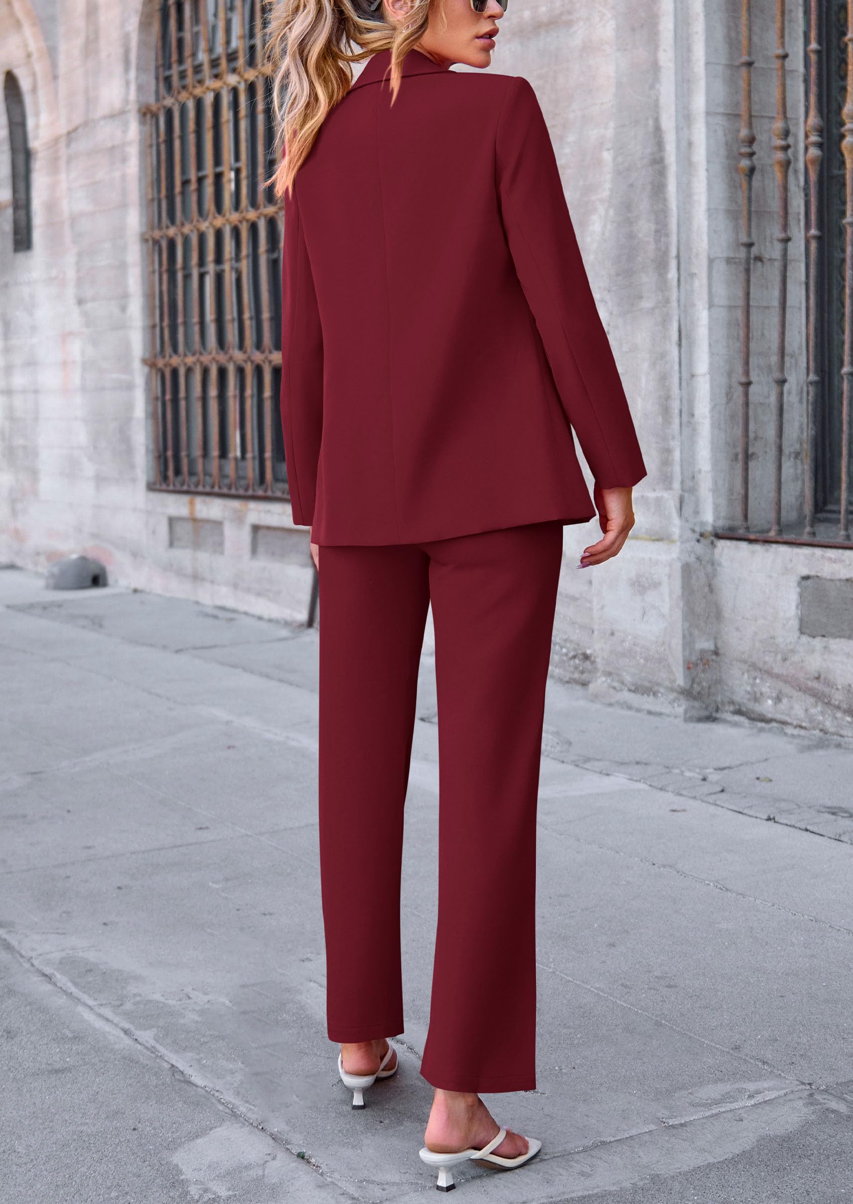 Women's 2 Piece Blazer Business Casual Outfits(Wine Red,S)