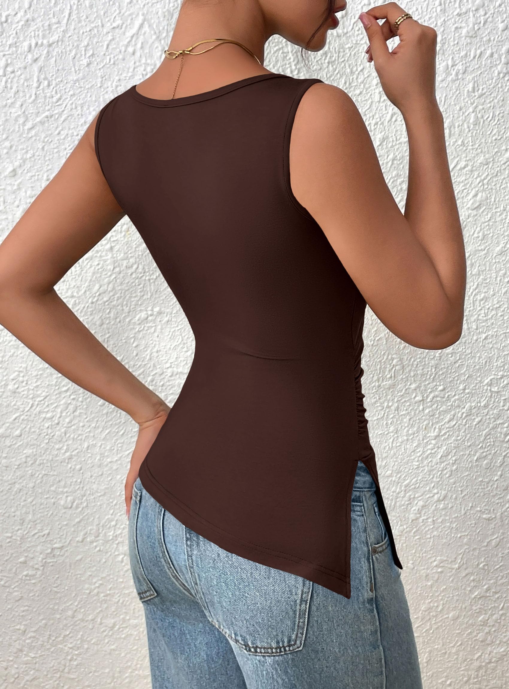 Women's Ruched Tank Tops Summer Y2K Shirts,Brown,S