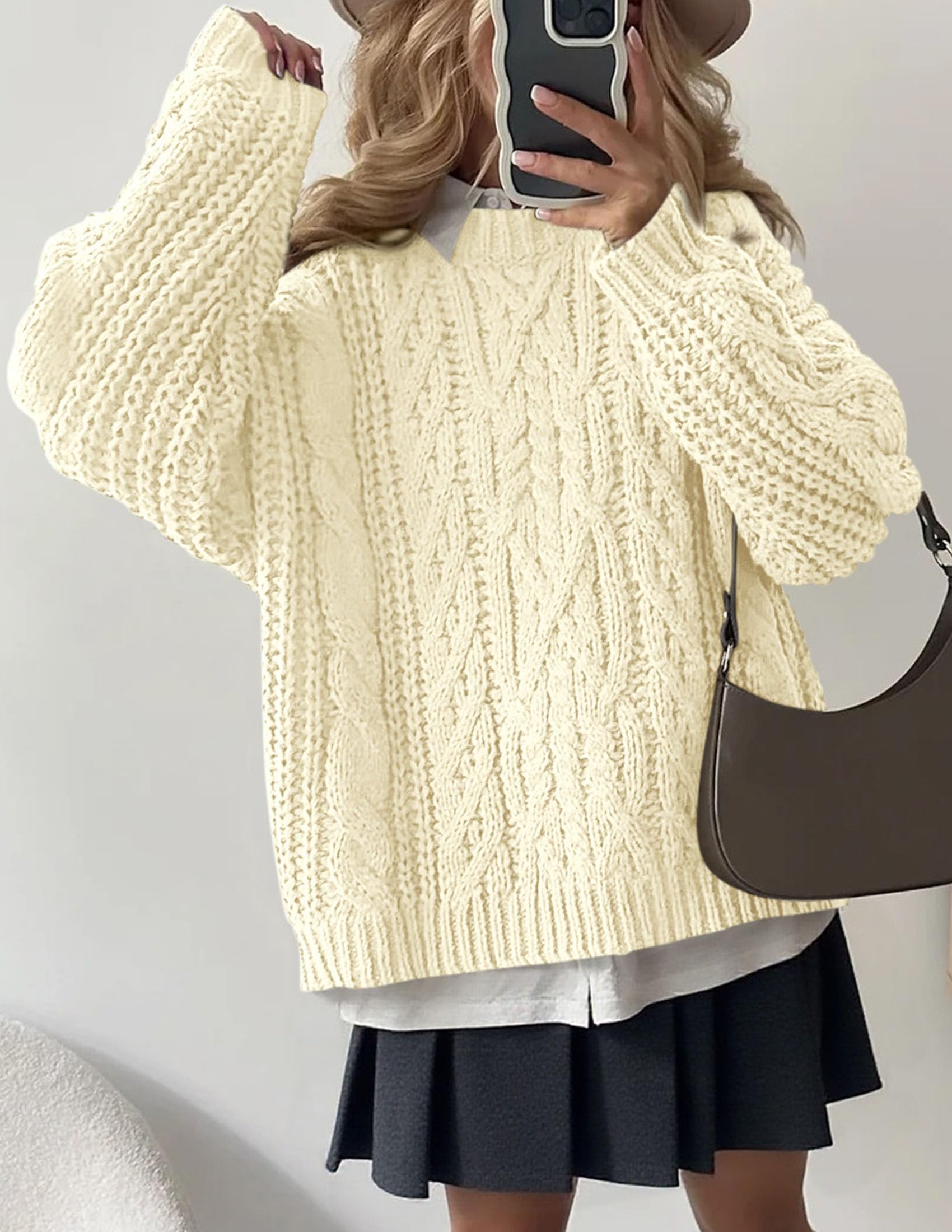 Womens Oversized Fall Sweaters Chunky Cable Knit Pullover Tops