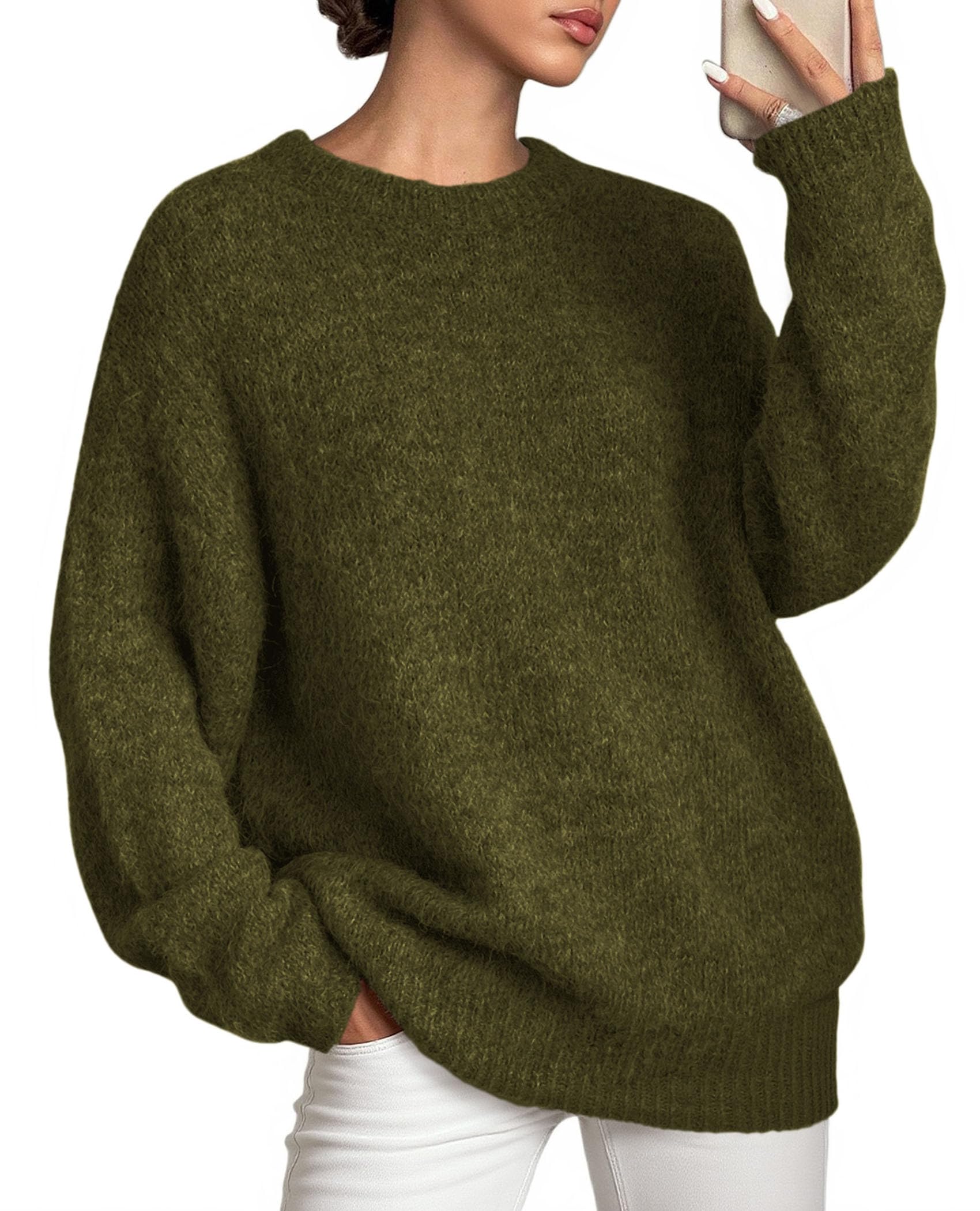 Womens Long Sleeve Oversized Pullover Sweater,Army Green,S