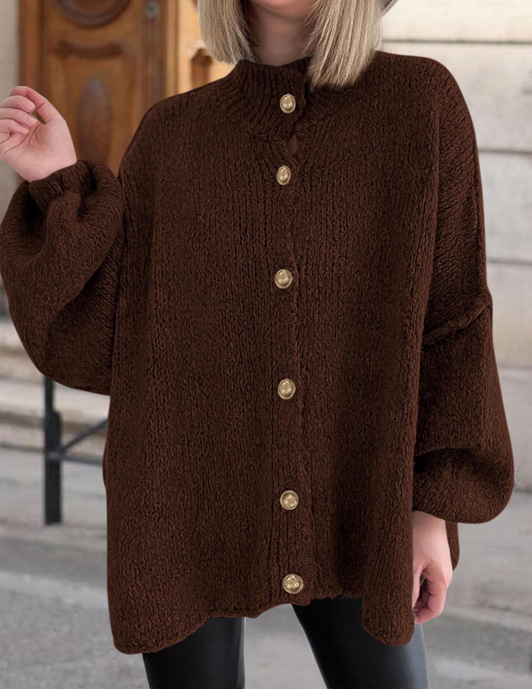 Women's Oversized Chunky Cardigan Sweaters(Brown,Small)