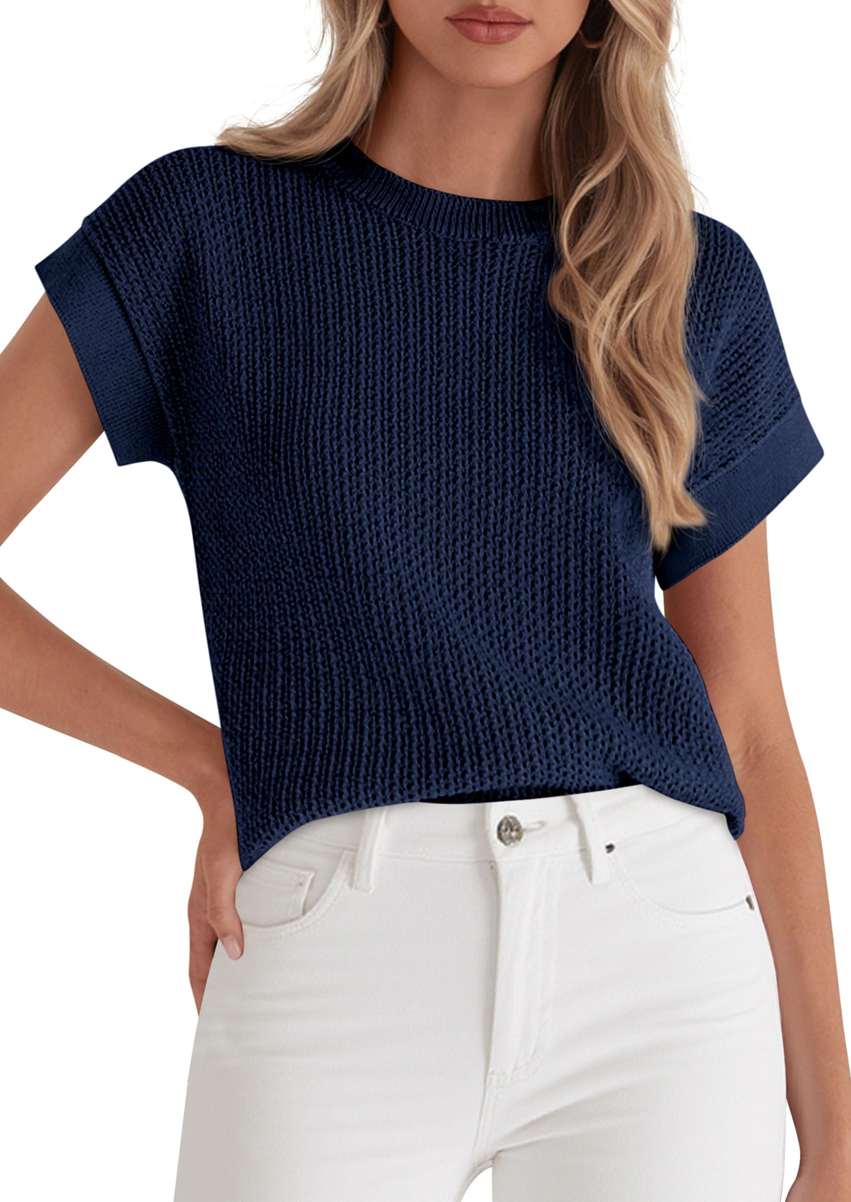 Women's Summer Sweater Vest Crochet Tops (Navy Blue,S)