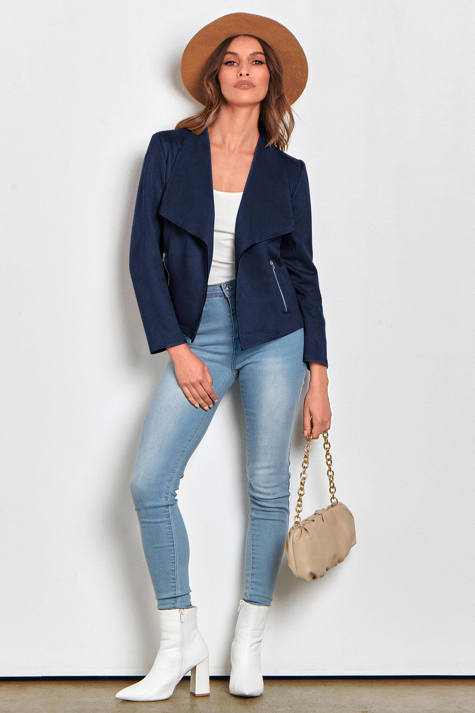 Women's Fall Fashion Faux Suede Jackets(Navy,Small)