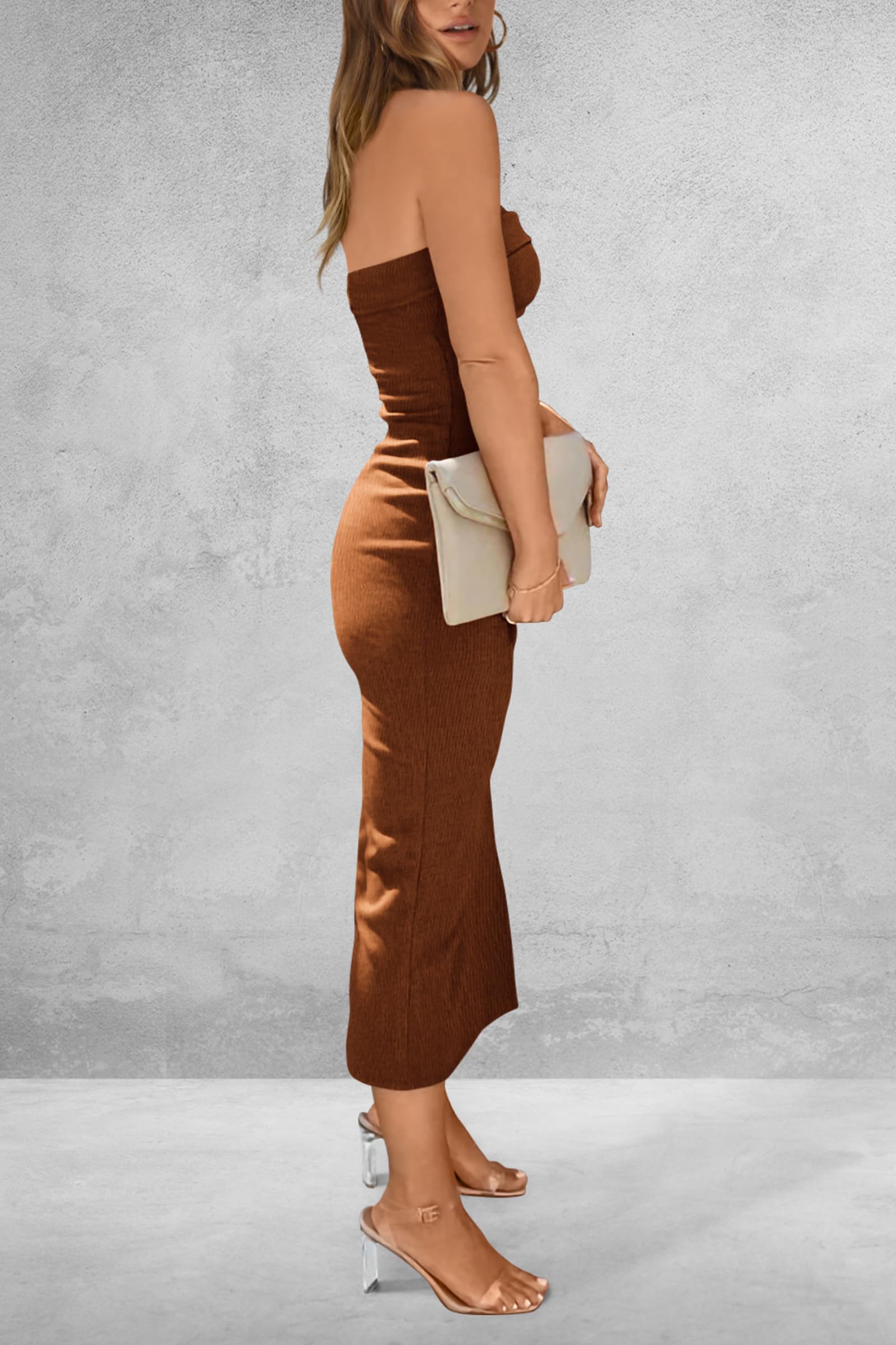 Women's Summer Strapless Cocktail Maxi Dresses Brown