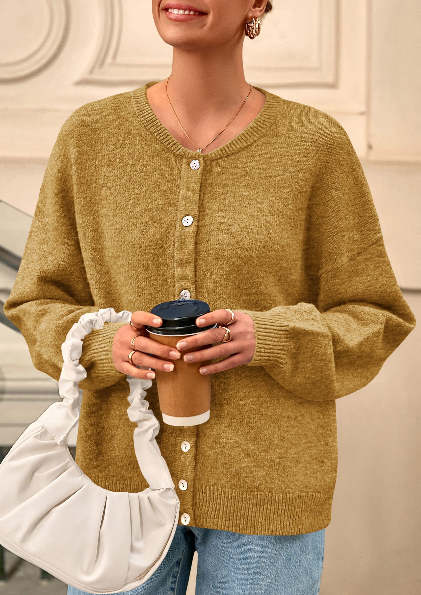 Womens Long Sleeve Cardigan Sweaters Button Down Knit Tops