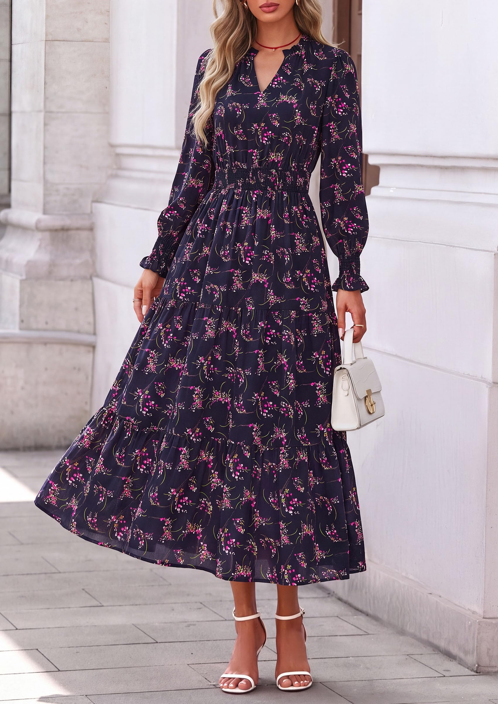 Women's Floral Maxi Dress Fall A Line Wedding Guest Dresses