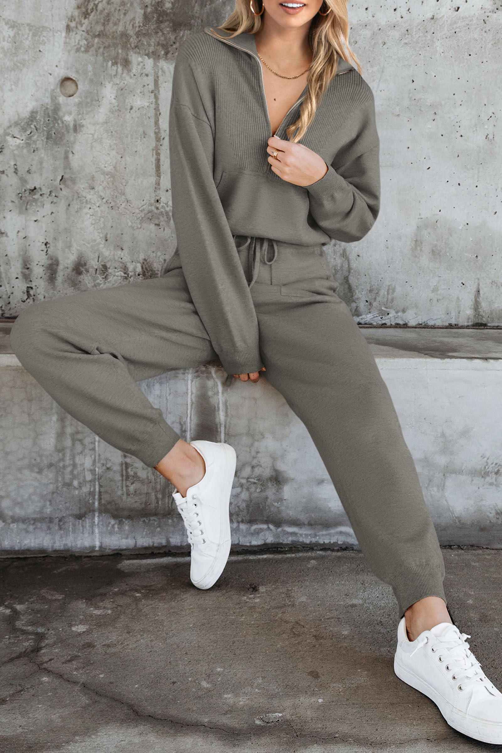 Women's 2 Piece Sweatsuits Set Fall Outfits(Dark Grey,S)