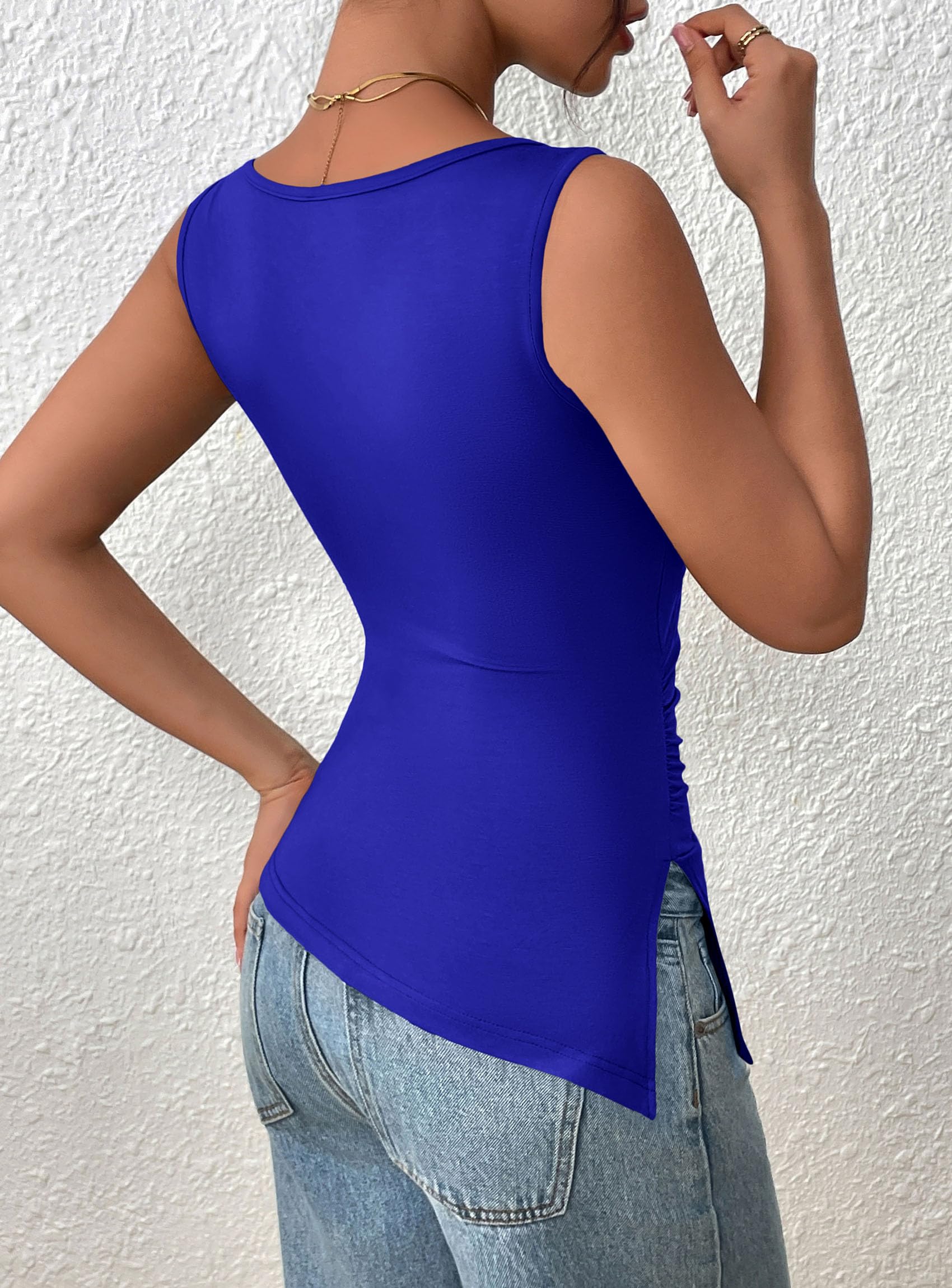 Women's Ruched Tank Tops Summer Y2K Shirts,Royal Blue,S