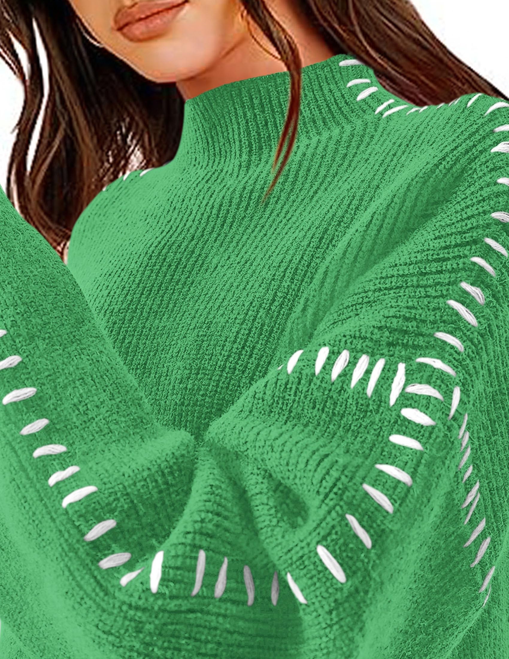 Womens Chunky Knit Oversized Pullover Sweaters,Green,S