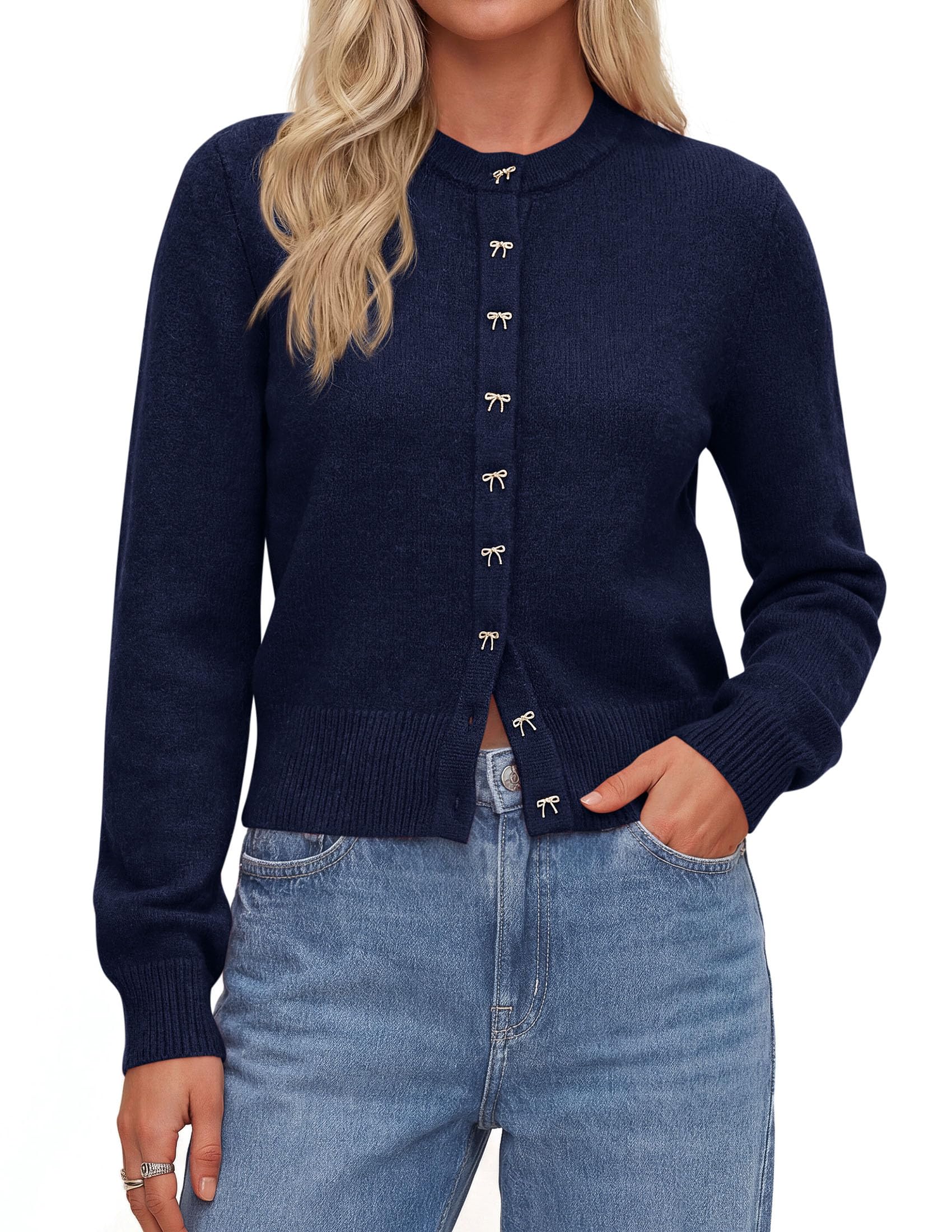 Cardigan Sweaters for Women Cropped Bow Button Up Cardigan