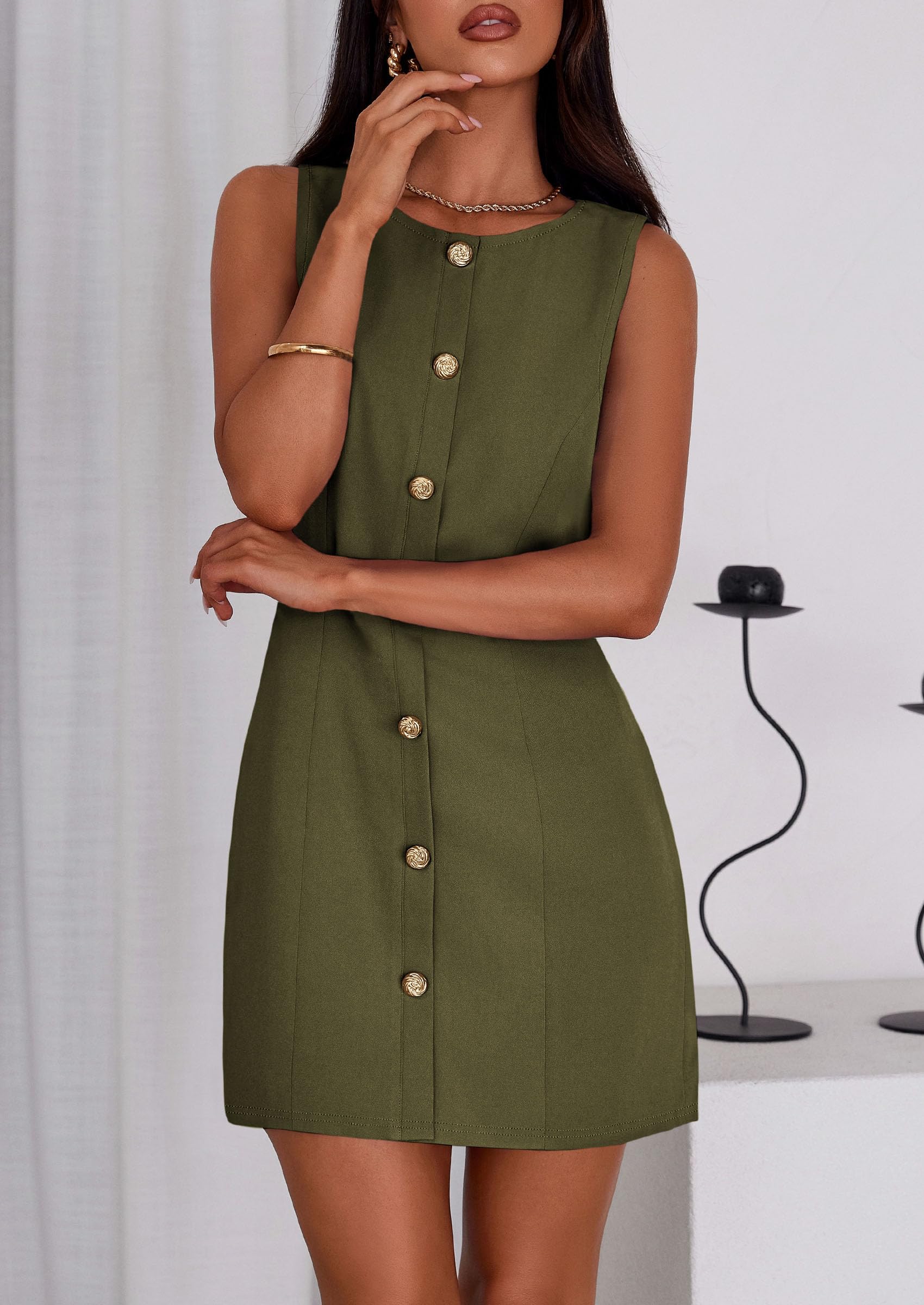 Women Business Casual Cocktail Work Short Dress,Army Green,S