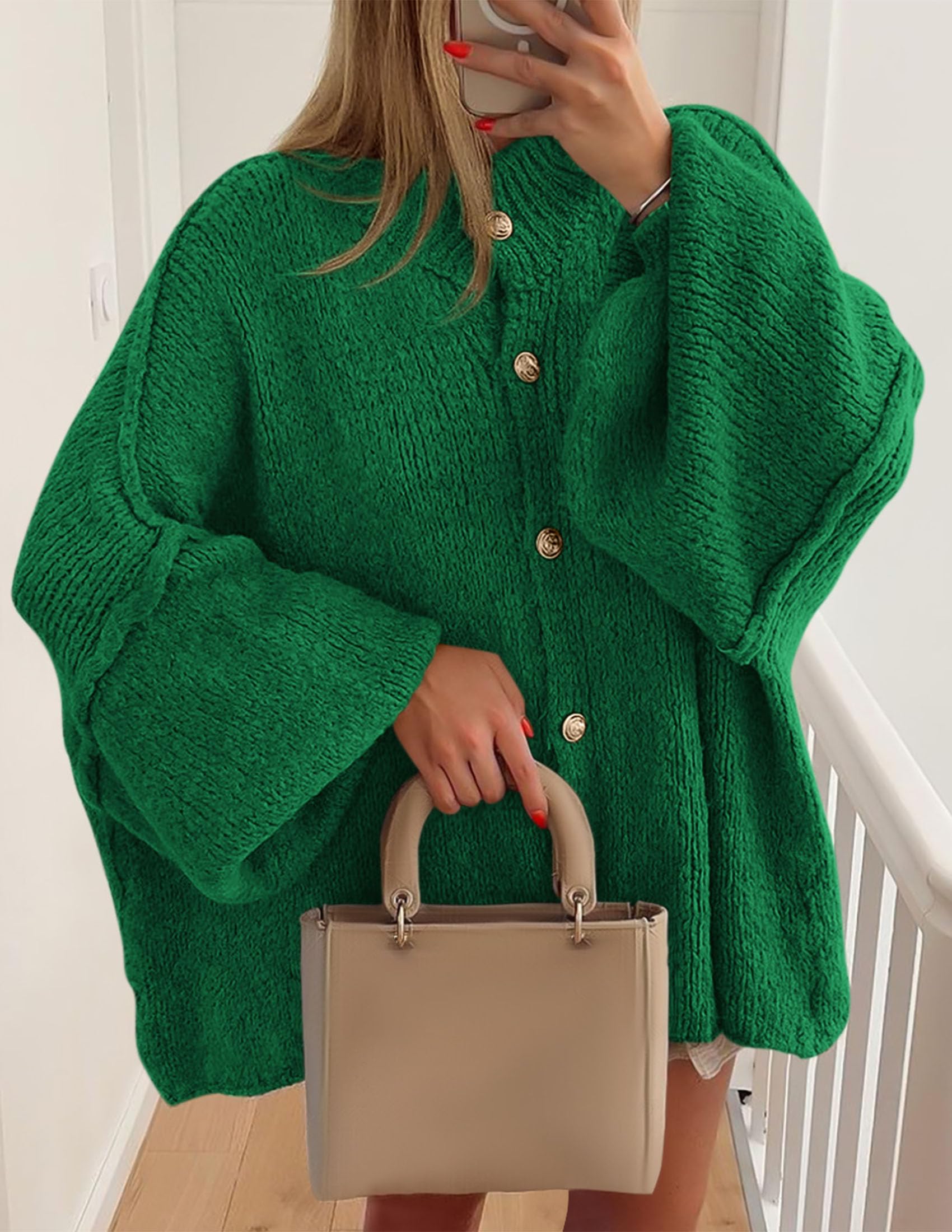 Women's Oversized Chunky Cardigan Sweaters(Green,Small)