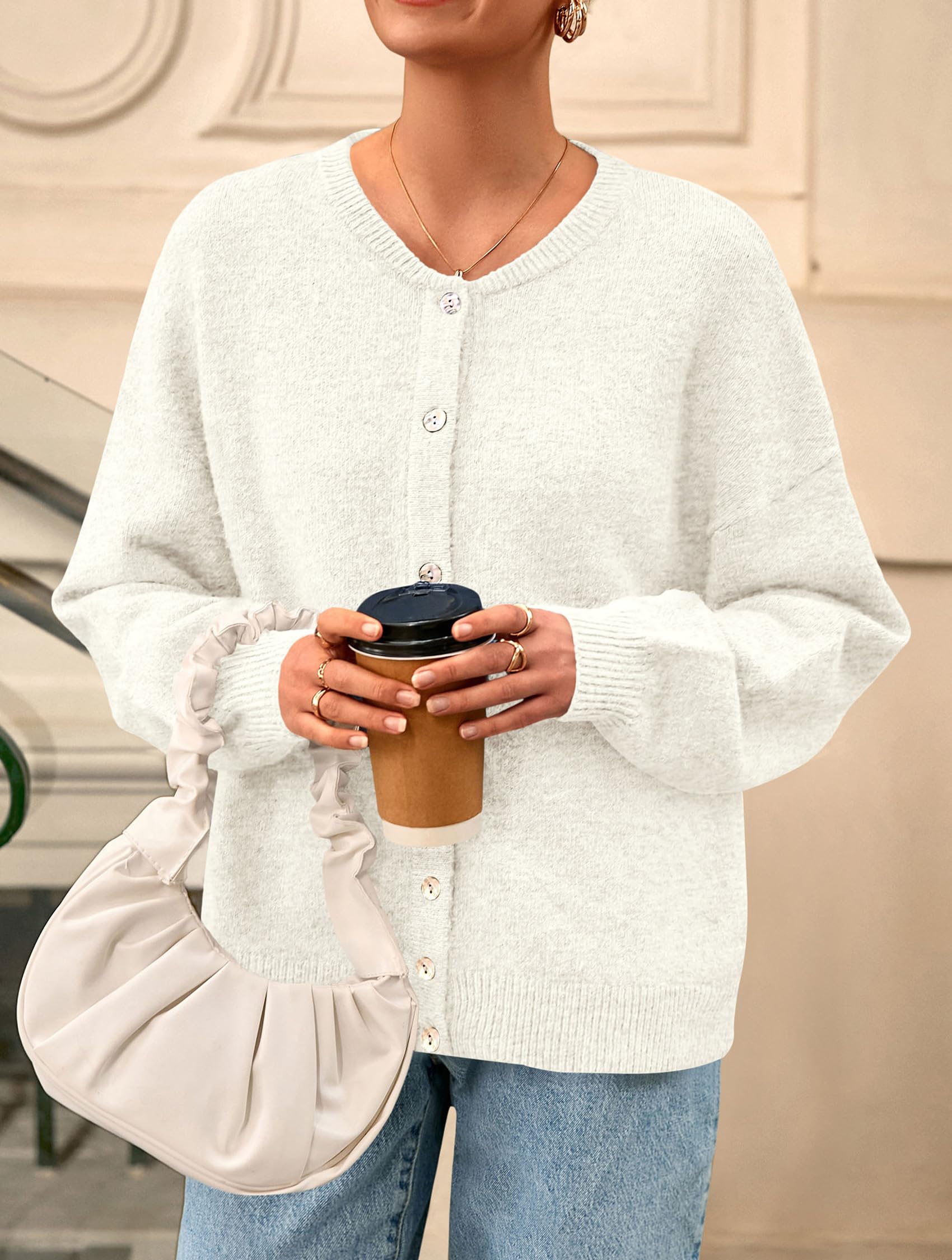 Womens Long Sleeve Cardigan Sweaters Button Down Knit Tops