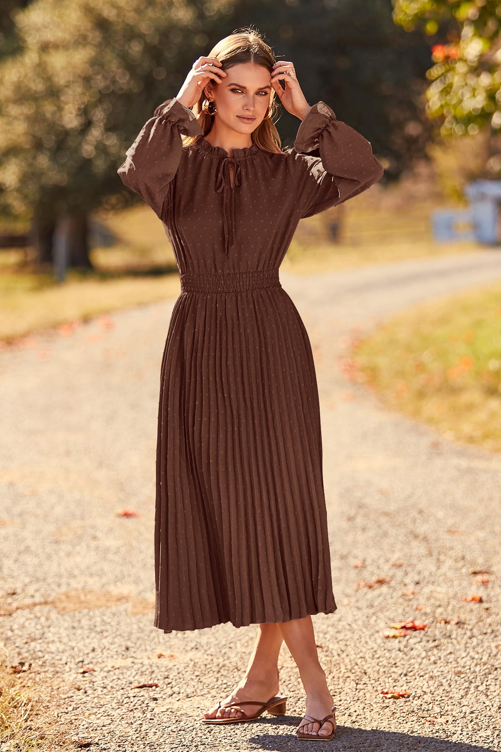 Women's Fall Midi Wedding Guest Dress(Dark Coffee,Small)
