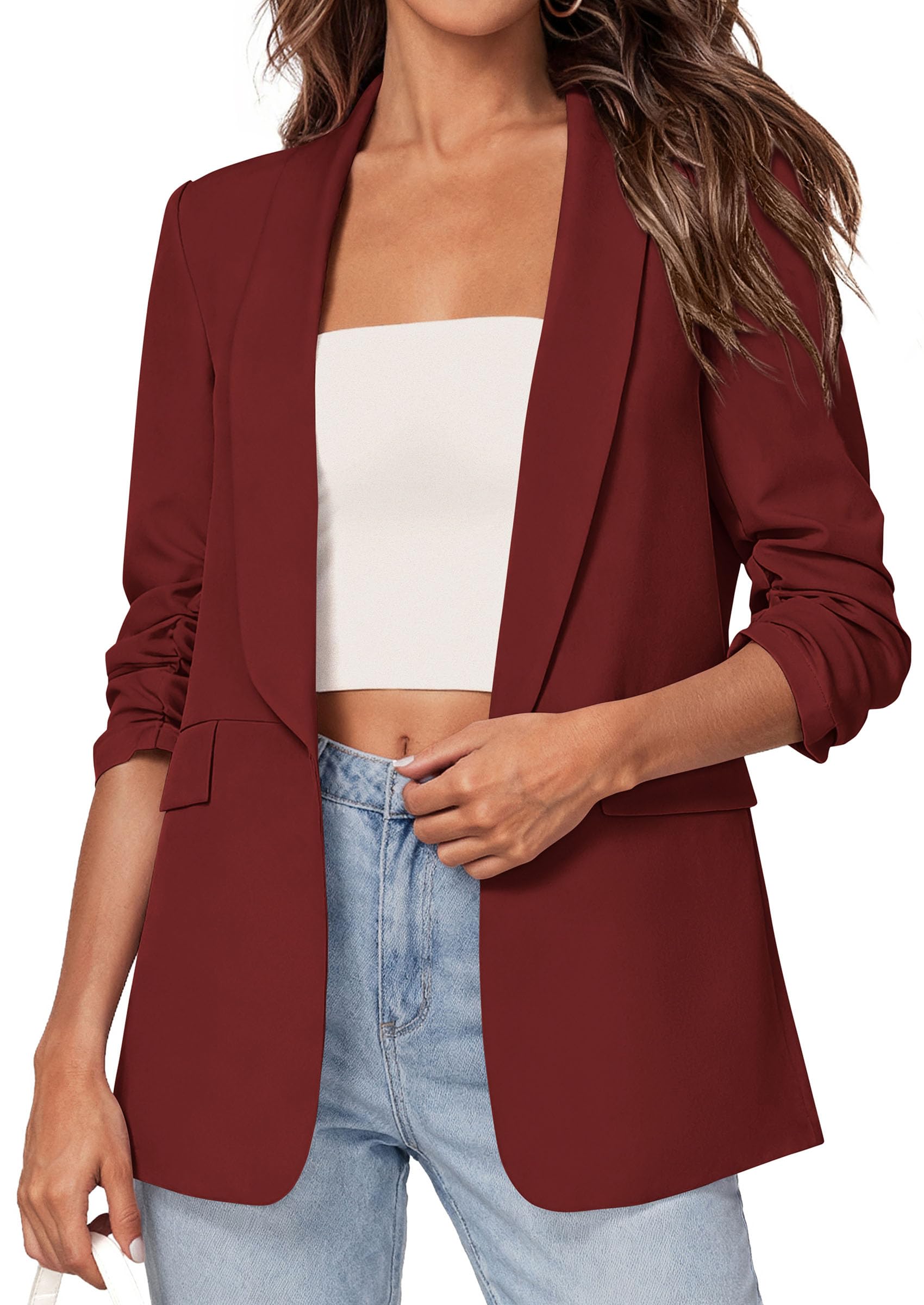 Women's Summer Blazers Business Casual Outfits Burgundy,XS