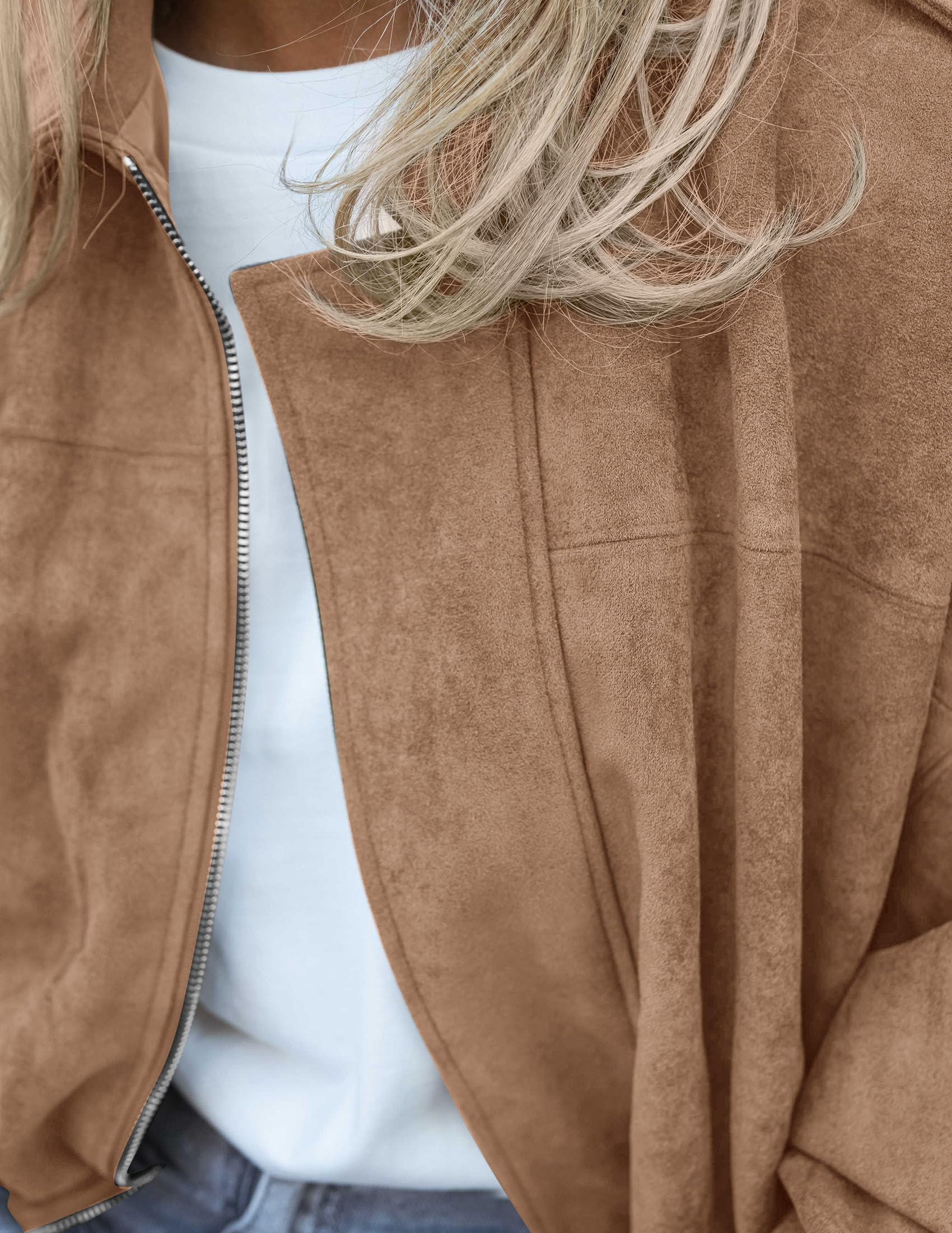 Faux Suede Jacket Women Fall Cropped Western Bomber Jacket