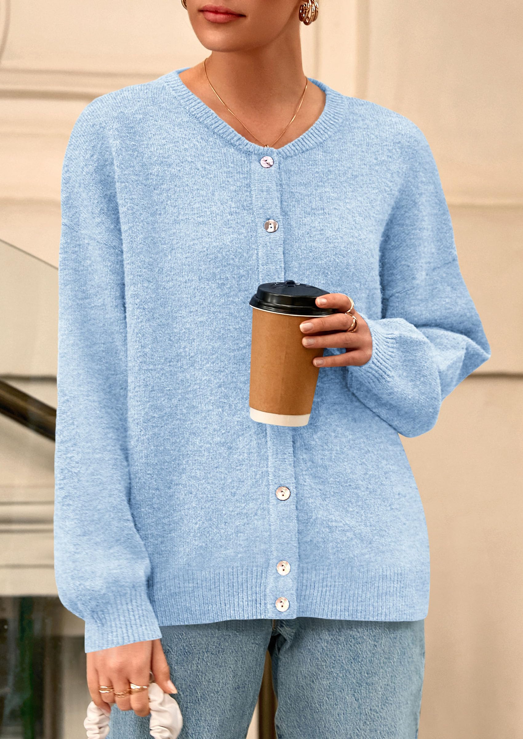 Womens Long Sleeve Cardigan Sweaters Button Down Knit Tops