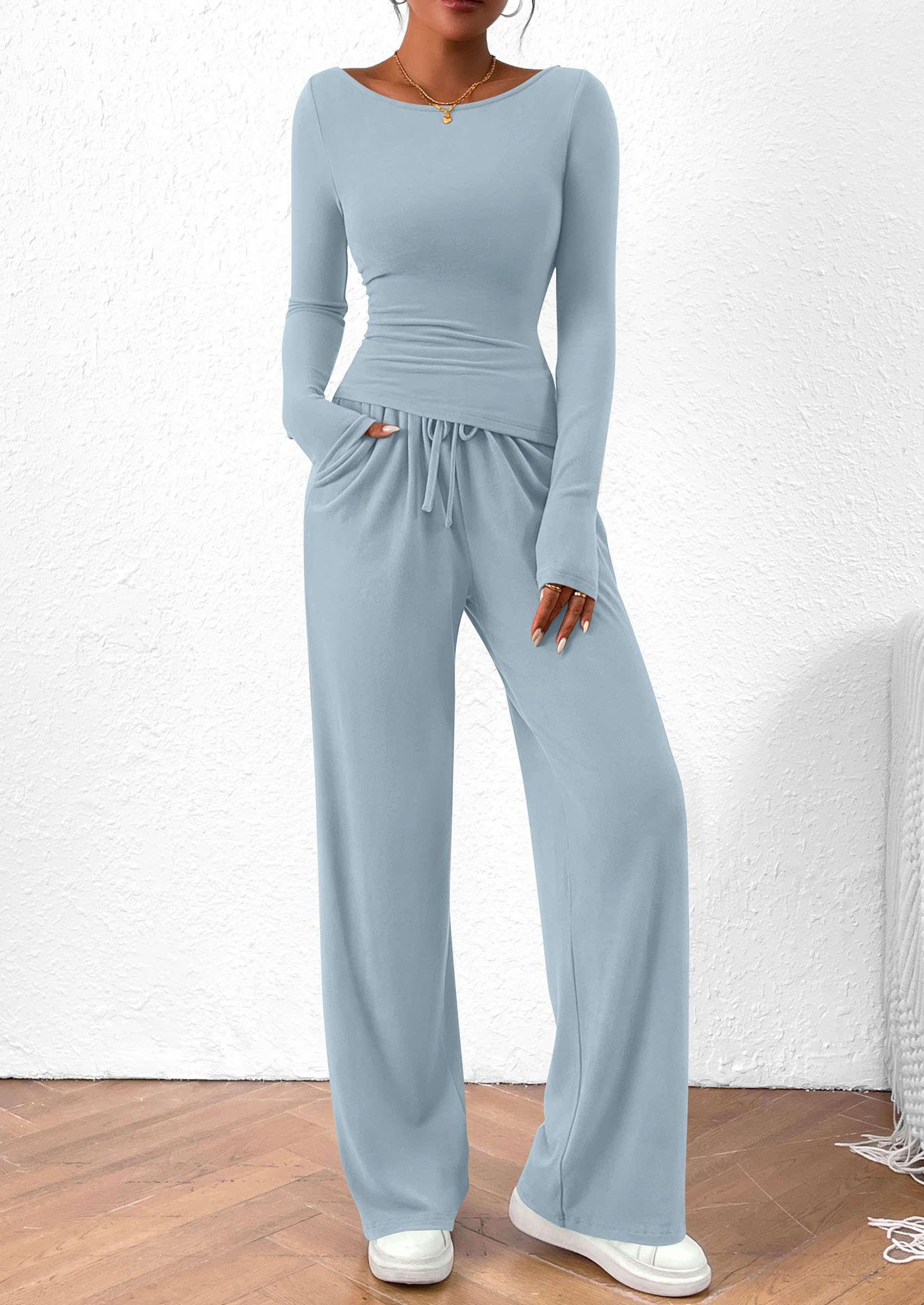 Women's 2 Piece Lounge Sets Airport Outfits(Light Blue,M)