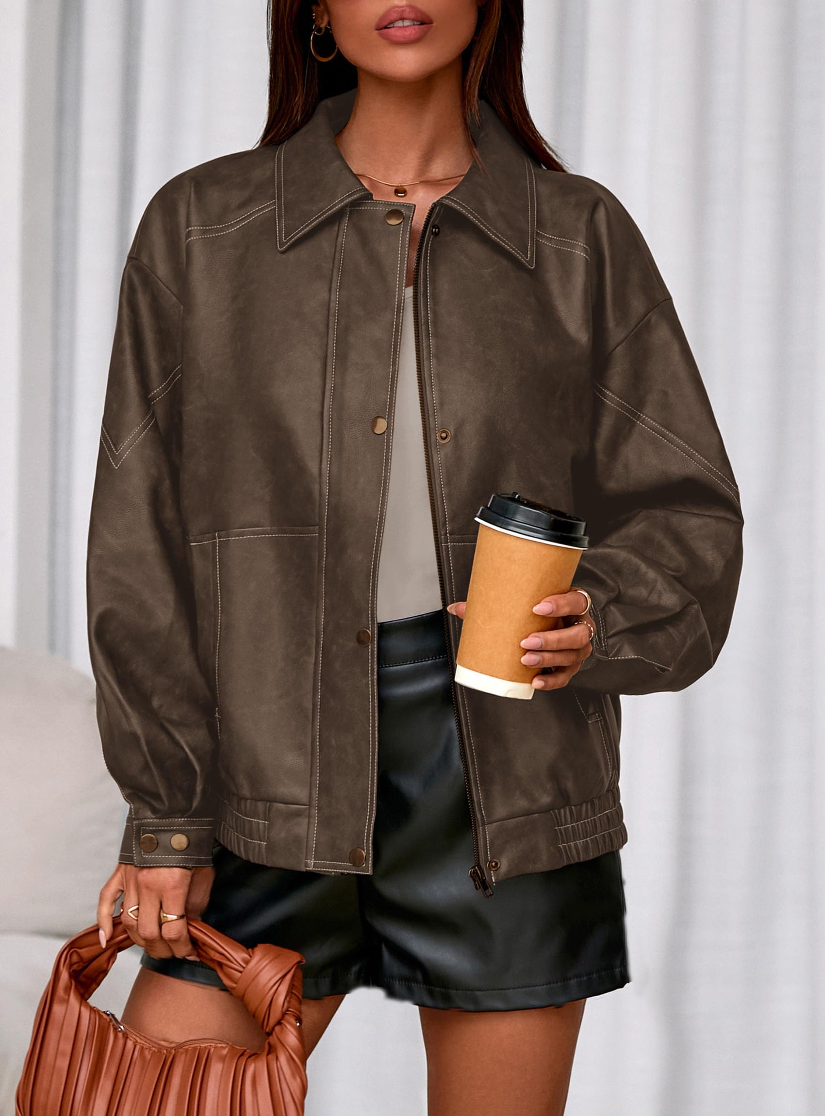 Womens Oversized Faux Leather Jacket Fall Winter Outfits